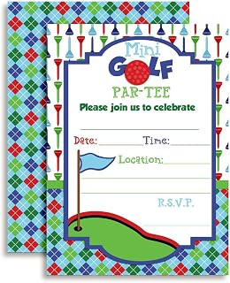 Amanda Creation Mini Golf, Putt Putt Birthday Party Fill In Style Invitations for boys. Set of 20 including envelopes