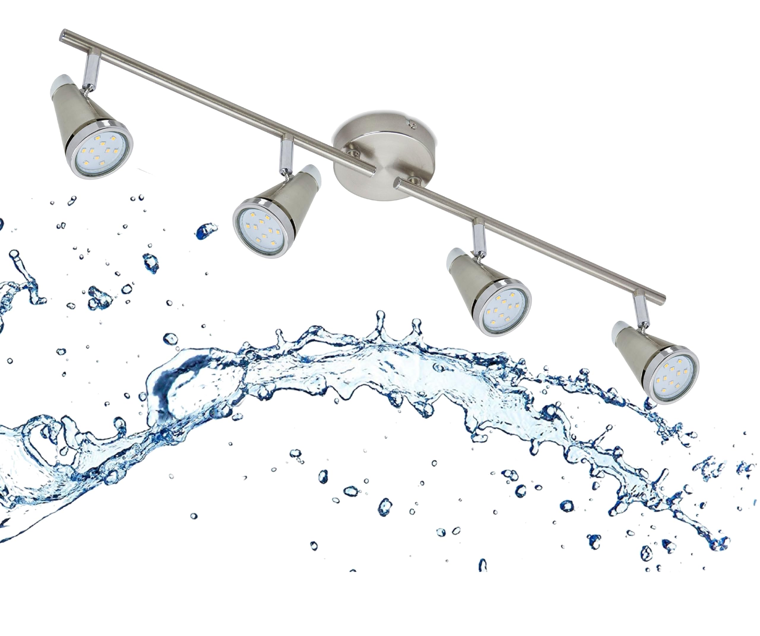Trango 4-flammig 1009-42 LED Badleuchte IP44 Bad Deckenleuchte in Nickel matt & Chrom, Flurlampe, WC Lampe, Deckenlampe, Deckenstrahler inklusive 4x 5 W GU10 LED Leuchtmittel Spots schwenkbar