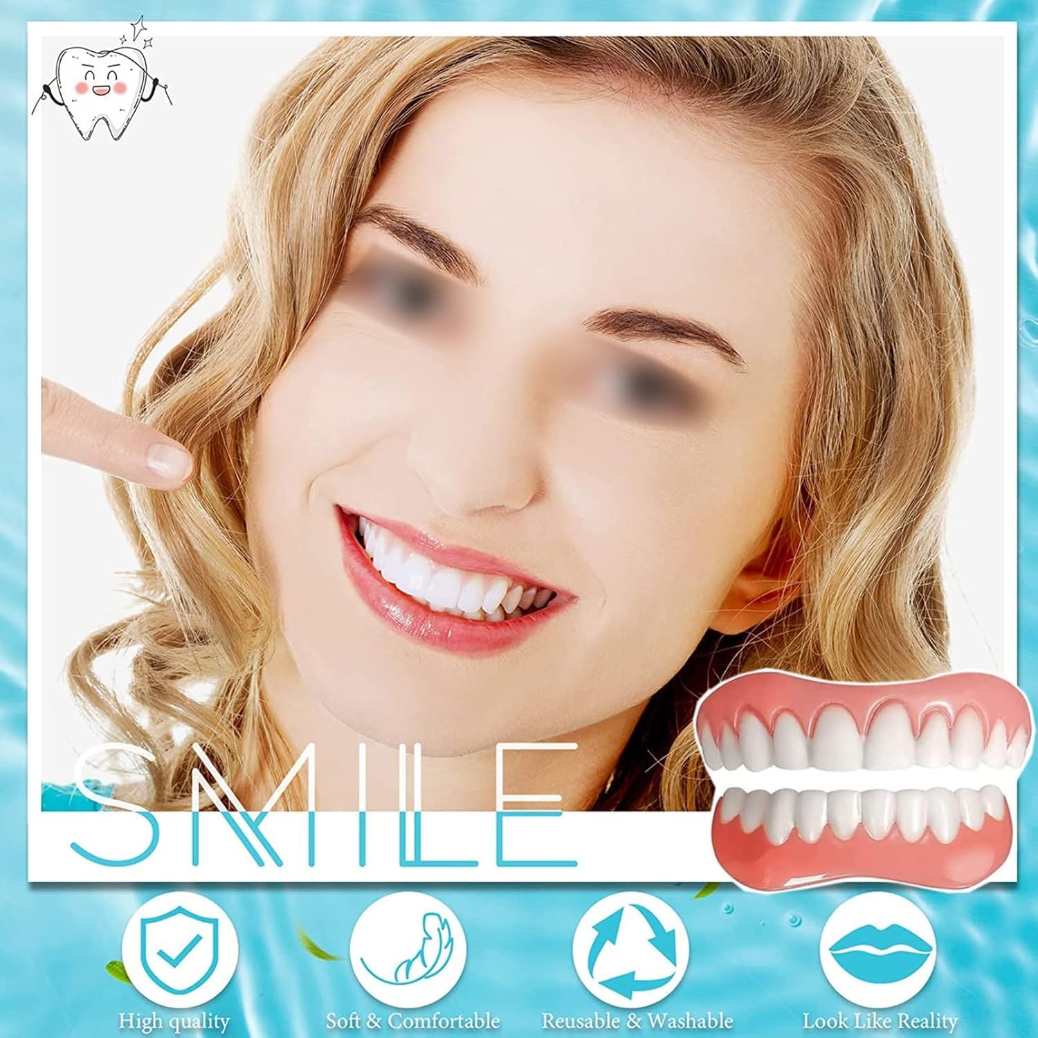 Generico Faccette Dentali, Faccette in Silicone per Protesi Dentarie | Si Ammorbidisce A Contatto Con Lacqua E Può Essere Riutilizzato; Offre Una Copertura Naturale E Realistica (9pcs)
