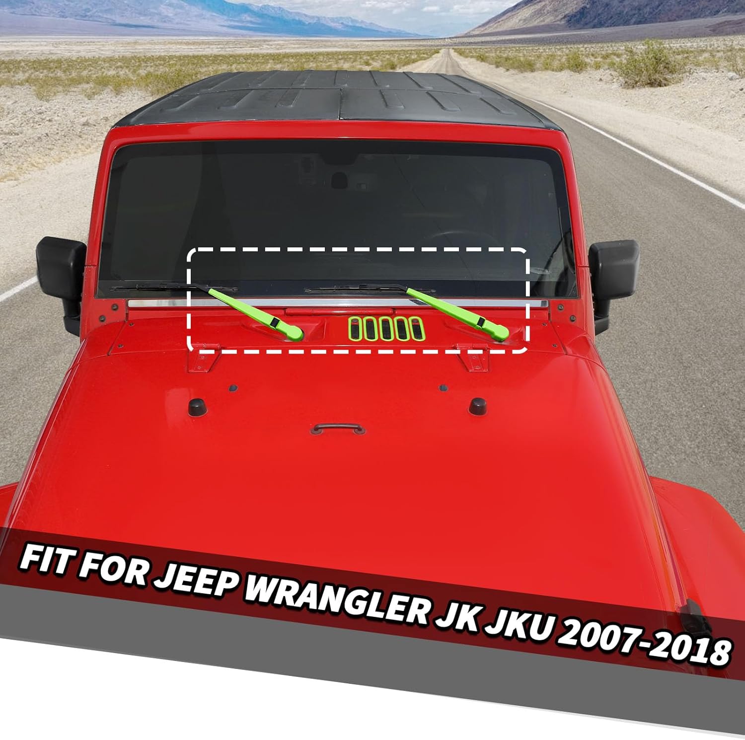 Jimen Fit for Jeep Wrangler JK JKU 2007-2018, 15PCS Front and Rear Windshield Wiper Trim & Hood Vent Cover Exterior Accessories (Green)