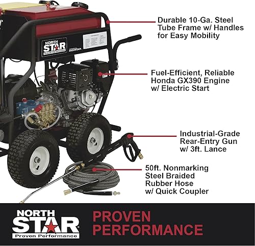Vista 3 de North Star - Lavadora a presión de agua caliente y vapor húmedo con boquillas eléctricas, lanza, pistola de lavado y manguera, a gas, 3000 PSI, 4