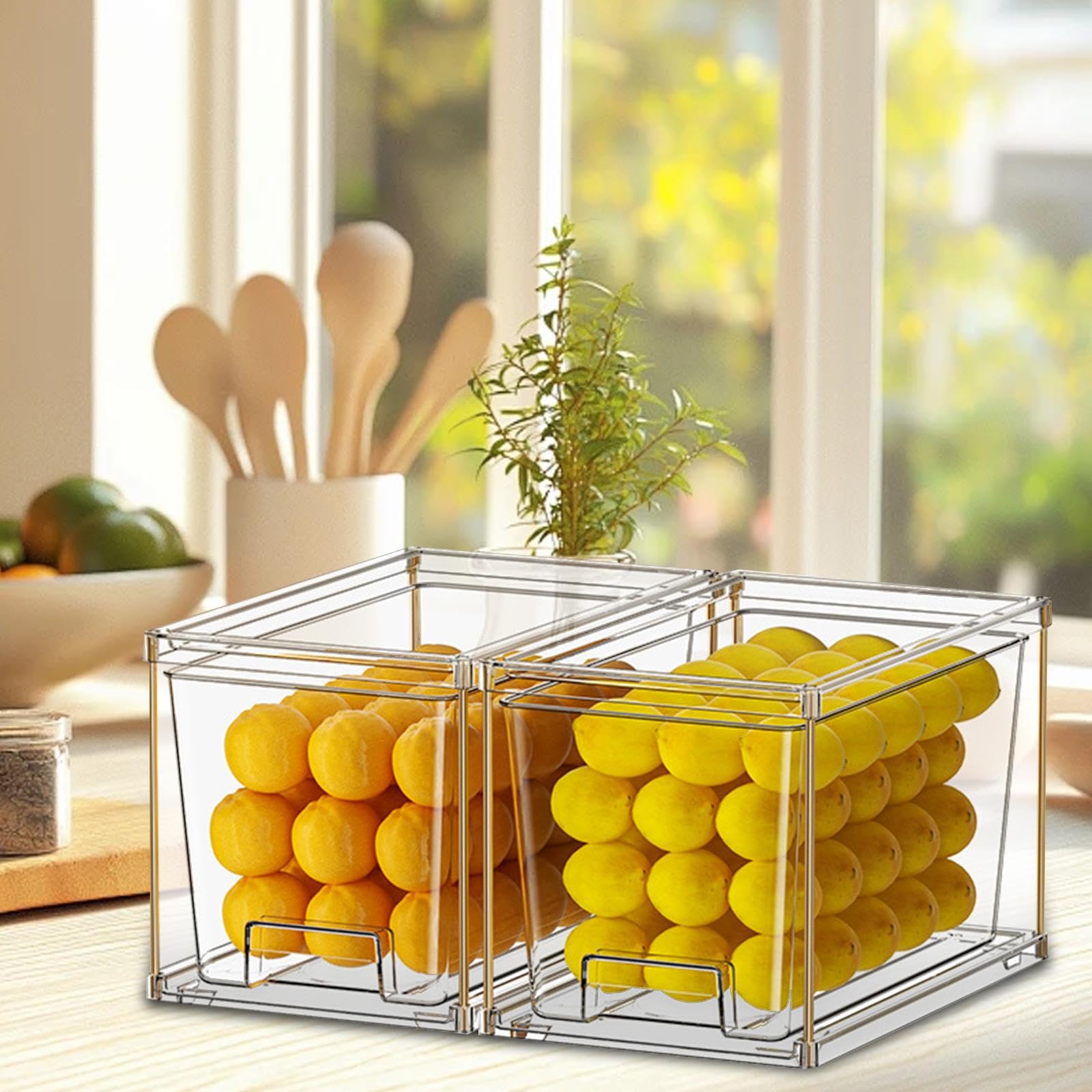 2 Cajas Organizadoras para Refrigerador, Cajas de Almacenamiento Multifuncionales Transparentes de Gran Capacidad para