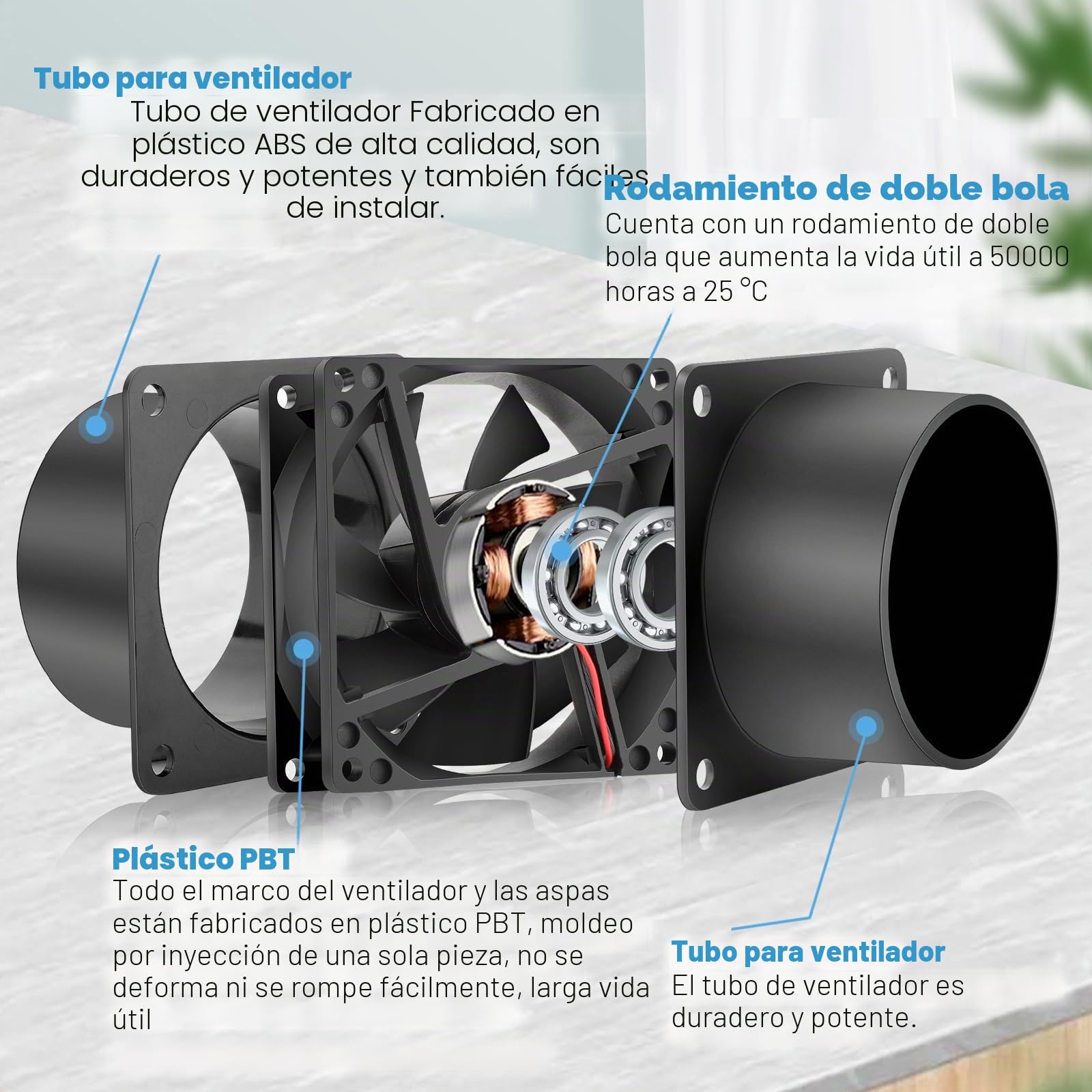 GDSTIME Ventilador de tubo 80 mm 12 V doble rodamiento de bolas control de velocidad
