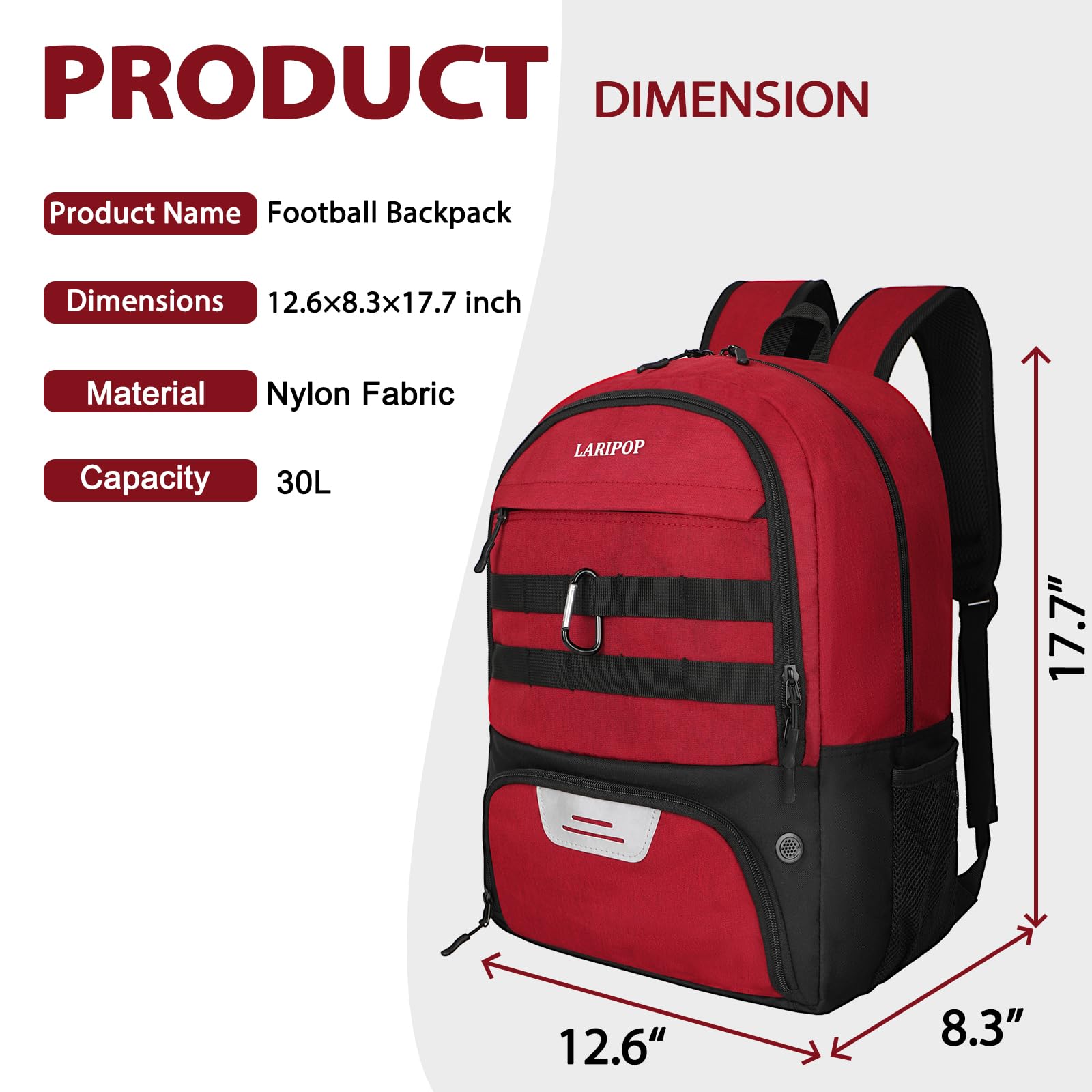 LARIPOP Mochila de fútbol con Soporte para Pelota y Compartimento para Zapatos, Equipo Deportivo, Bolsa de Entrenamiento para Baloncesto