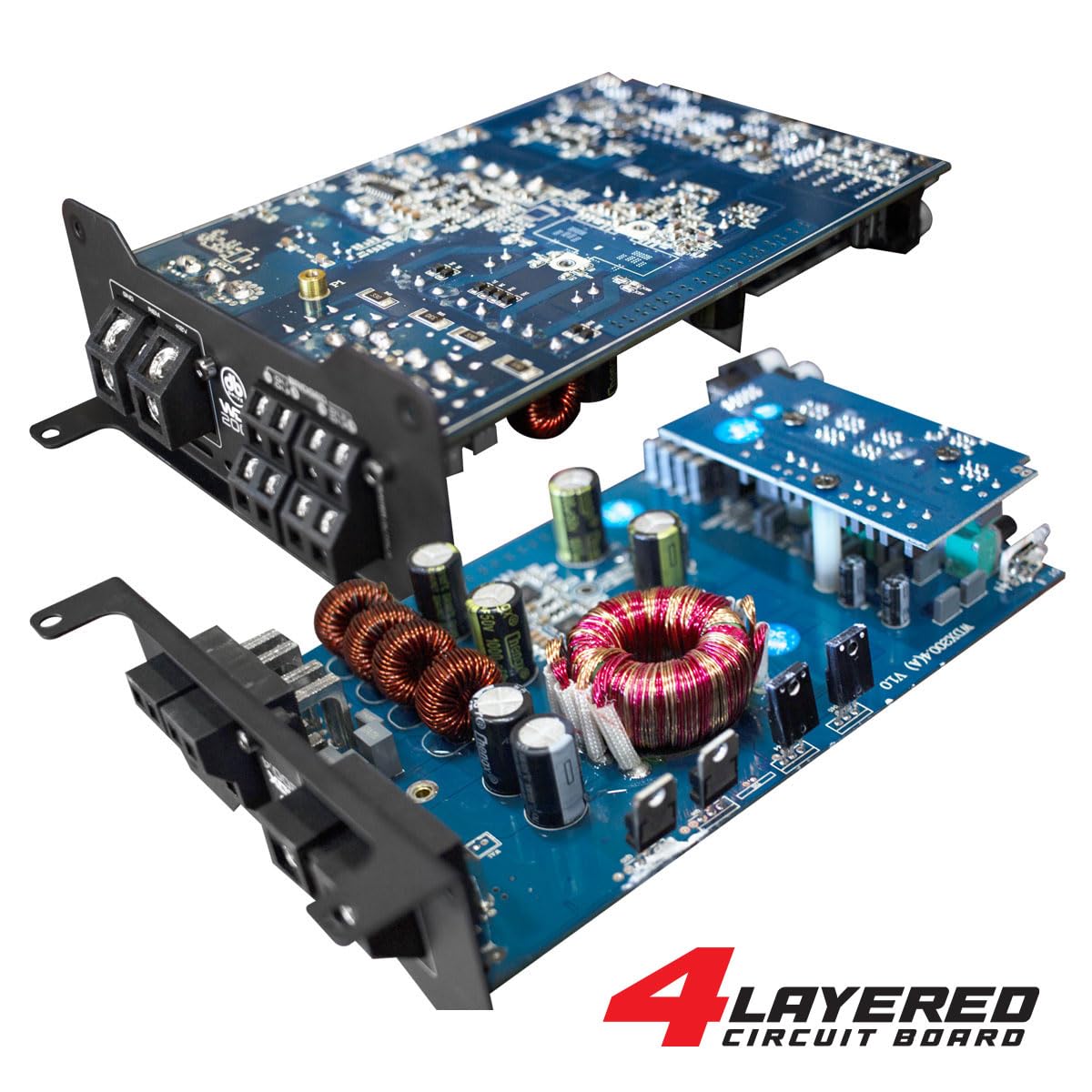 Intern view of the DB Drive WDX200.4 amplifier, showing the 4-layered circuit board.