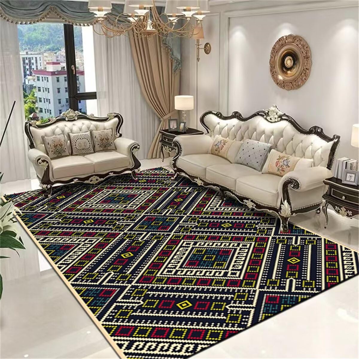 Tapis De Chambre Doux Decoration Chambre Enfant des Lignes pointillées géométriques colorées décorent Le Tapis de la Chambre à Coucher du Salon Durable Tapis Sejour 80X150CM
