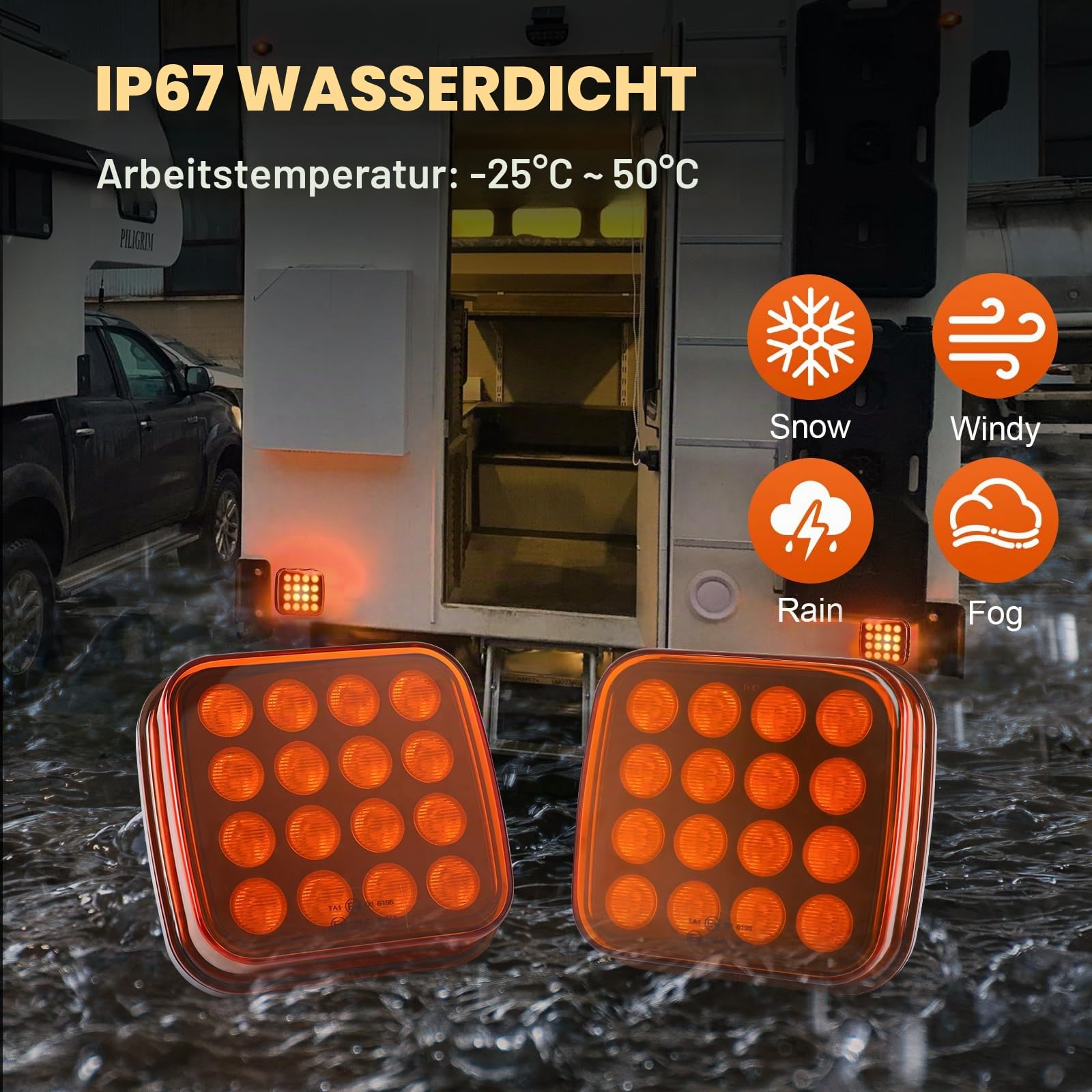 AOHEWEI Kabellose LED Warnleuchten-Set, 12V/24V 5 Modi Wiederaufladbare Magnetische Gefahrenblinkleuchten, Amber Notfall-Stroboskoplampe für LKW Traktor Bus Fahrzeuge