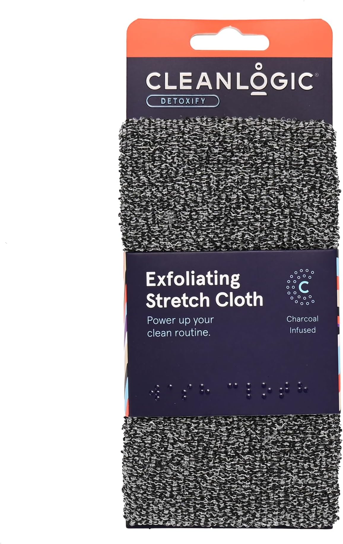 Cleanlogic Body Exfoliating Cloth, Stretchy Detox Charcoal Infused Exfoliator Bath and Shower Washcloths, Reusable Daily Skincare Tool, 1 Count