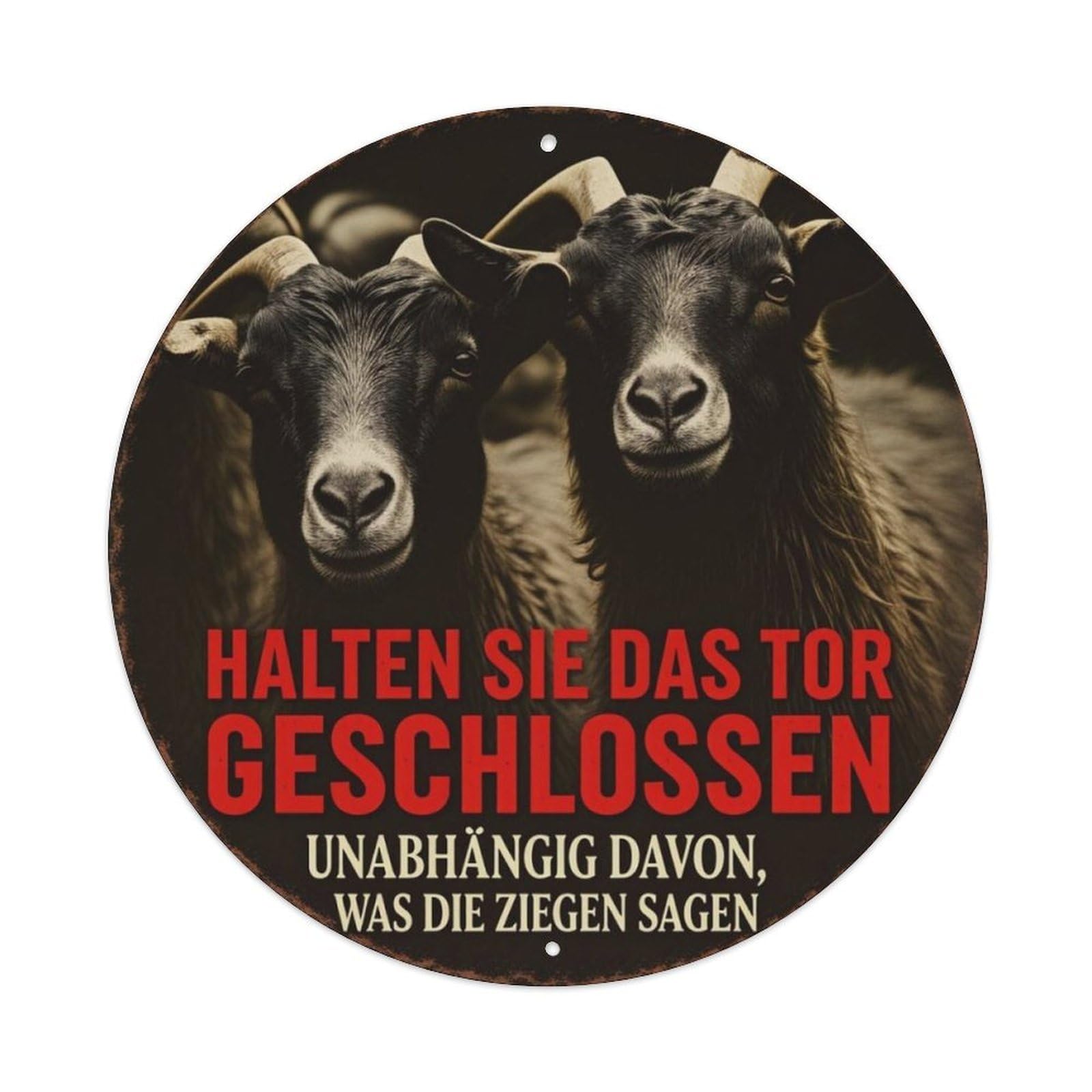 Vintage Farm Black Goat German Gate Warning Round Decor Sign Vintage Aluminium Metal Sign, Retro Wall Decor for Home, Bar, Garage & Farmhouse 20x20cm