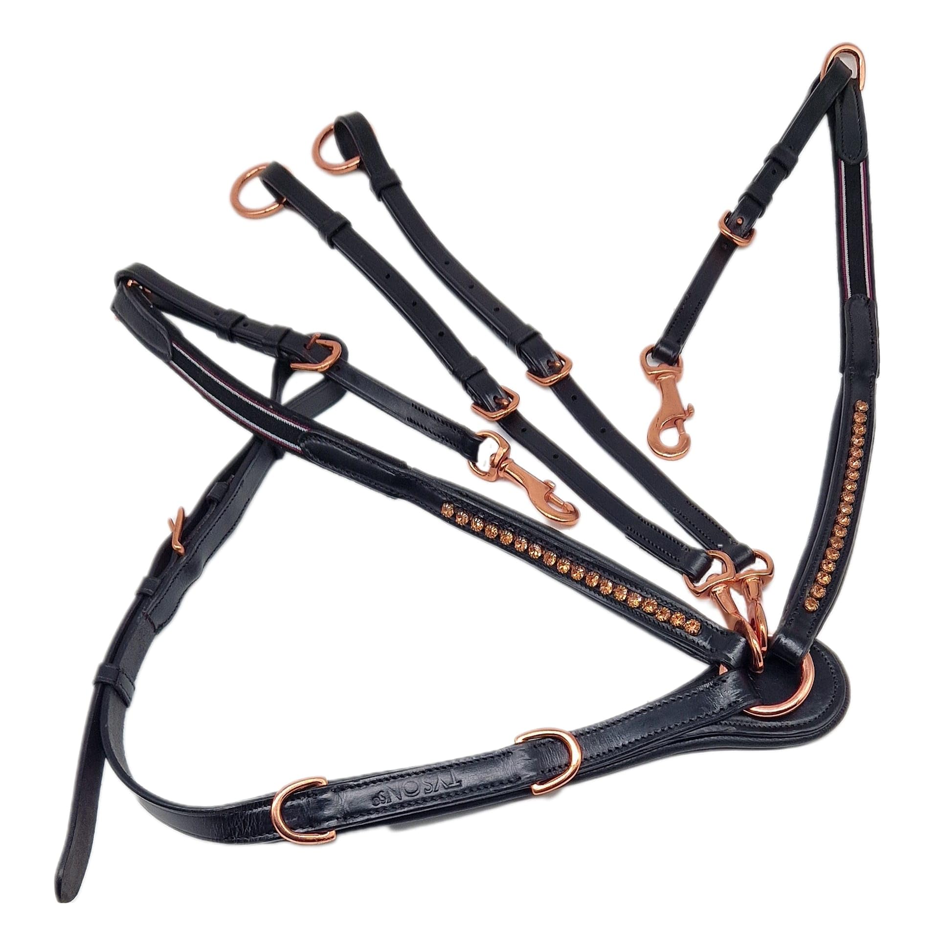 Tysons Breeches Vorderzeug Deister Schwarz Rosegold Roségold Super BUTTERWEICHES Leder VB WB X Full (Pony)