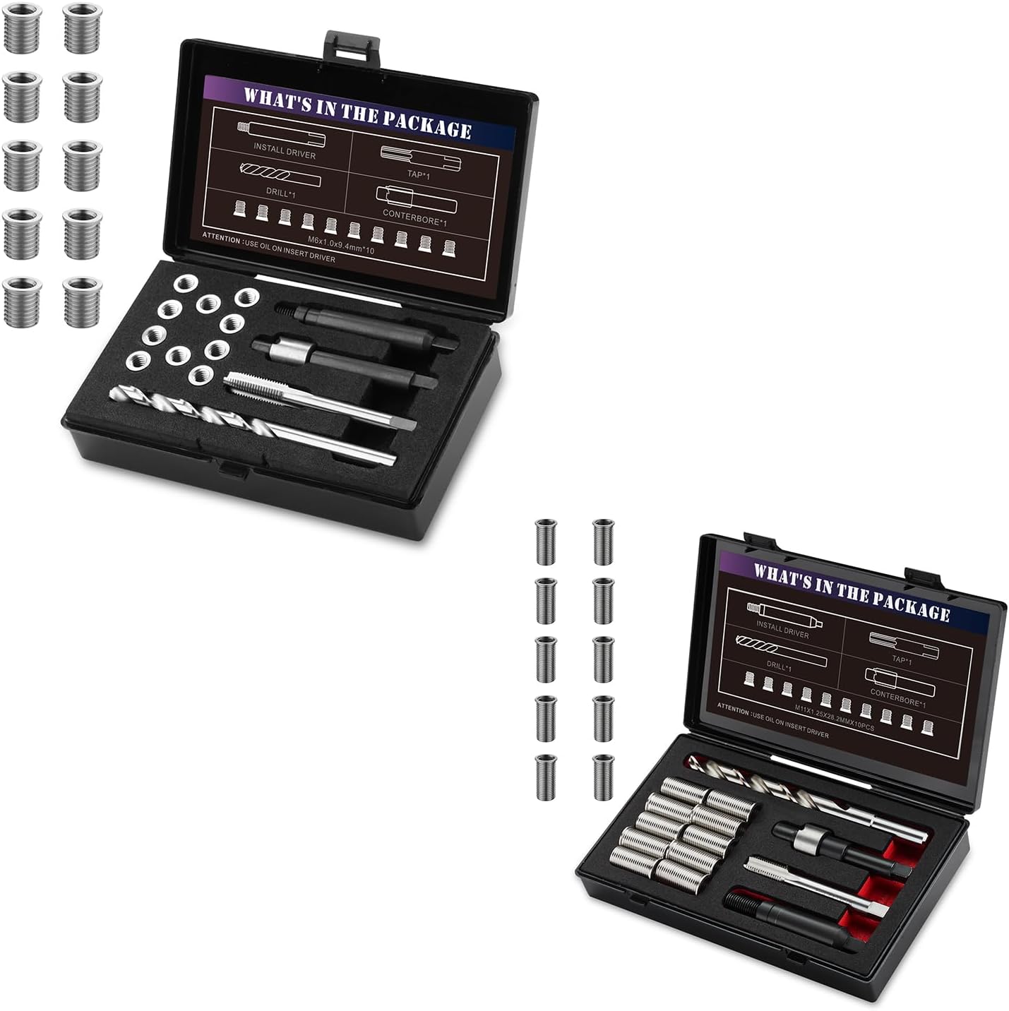 M6X1.0 Thread Repair Kit with 9.4mm Insert and SENNMONN M11X1.25X28.2MM Thread Repair Kit
