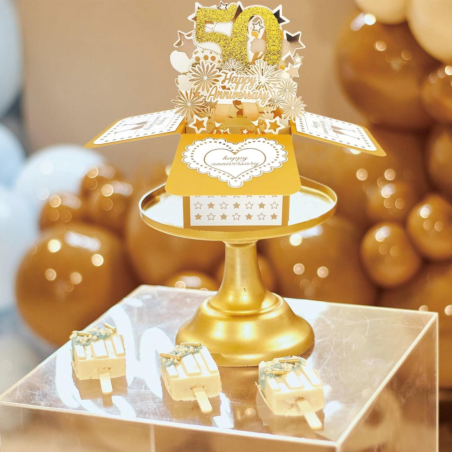 Asmallgf Happy 50th Anniversary Pop Up Card, Comfort Fifty Year Golden Wedding Anniversary Cards for Couple, Perfect Anniv Card for Couple Husband Wife AS 179 image 4 of 6 B0F4JKTC98