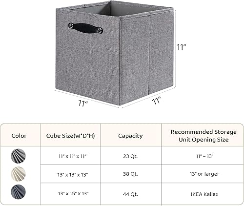 Miniatura 5 de FABINADO Cubos de almacenamiento gruesos, cubo de almacenamiento plegable de 11 pulgadas con asas dobles para estante de almacenamiento cúbico,