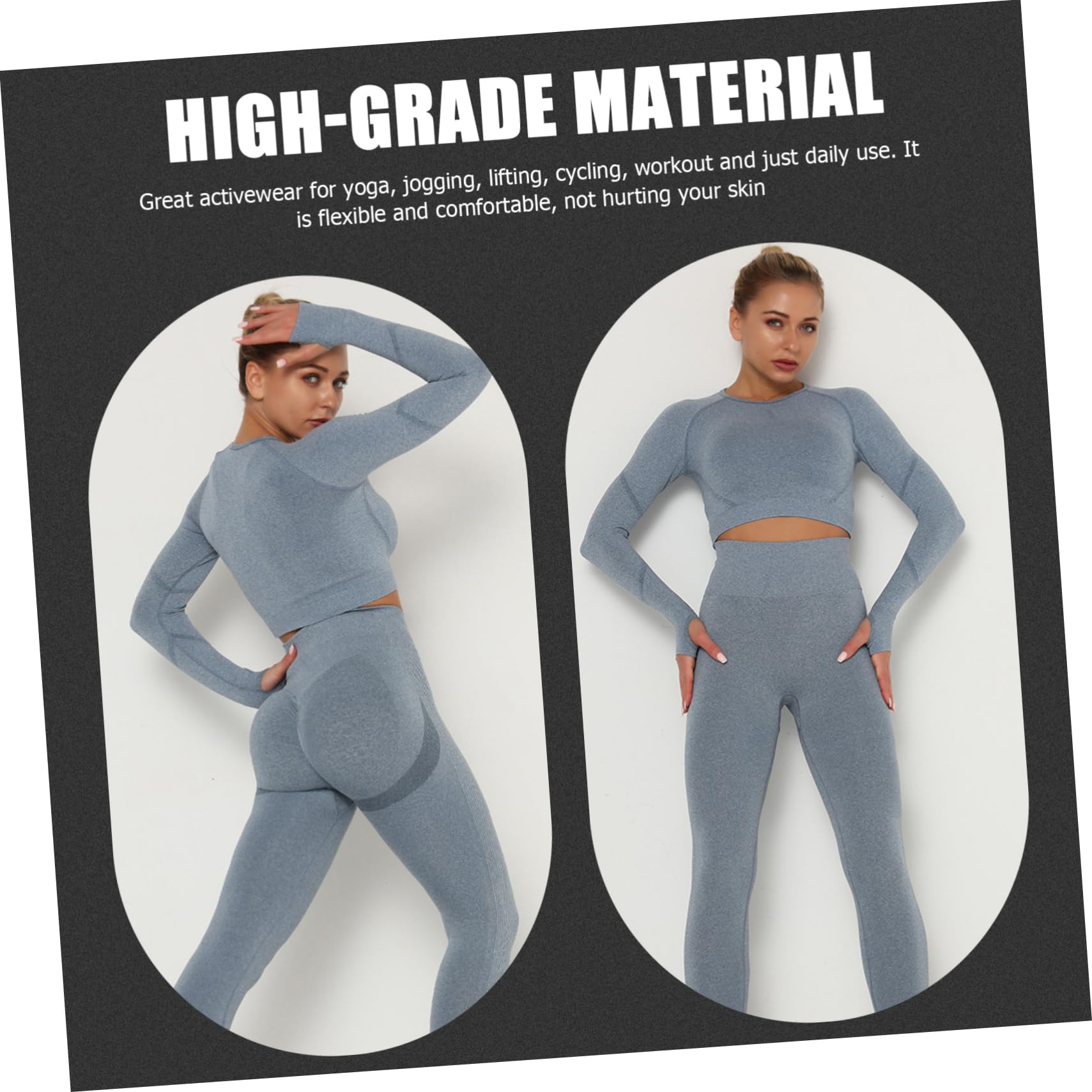 BESPORTBLE Tenue De Yoga Femme Haute sans Coutures Manches Longues Survêtement Élastique Leggings Sportif De Sport Bleu