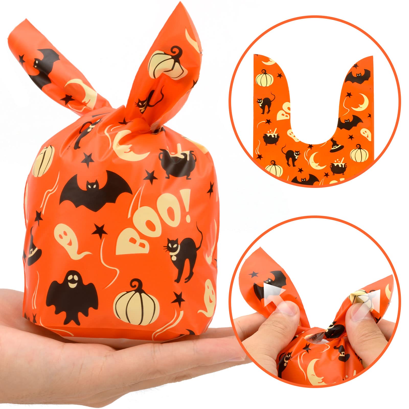 70 Sachets Bonbons Halloween Oreilles De Lapin - 14x23 Cm - 7 Motifs - Plastique Résistant - 11