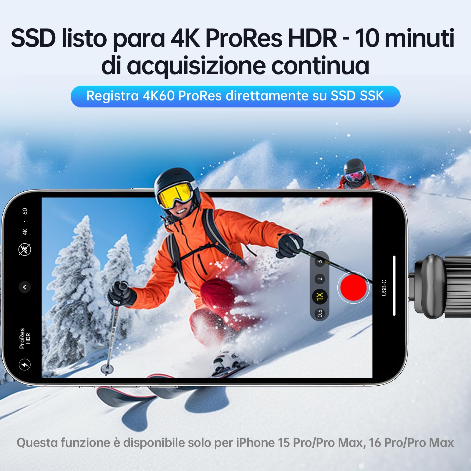 SSK USB C Chiavetta di Memoria SSD 2TB, Velocità max 2000MB/s solo USB3.2 Gen2x2, SSD Esterno Portatile Compatibile Android Phone Mac Laptop, Supporto iPhone 15/16 4K Pro ProRes