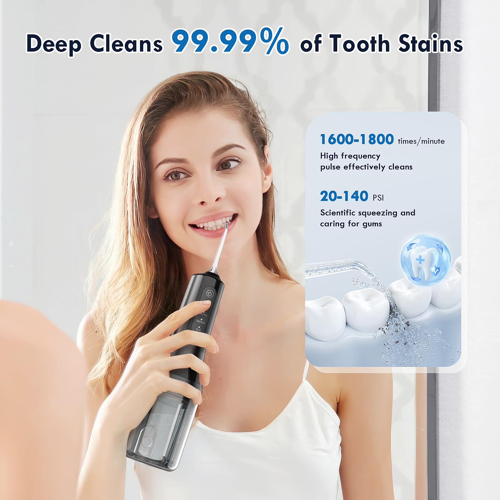 Irrigatore Orale Senza Fili, Idropulsore Dentale, Idropulsore Dentale da Viaggio, 4 Modalità e 5 Ugelli, 260Ml Elettrico Water Flosser, Ricarica USB, Impermeabile IPX6 per Viaggi a Casa (Nero)