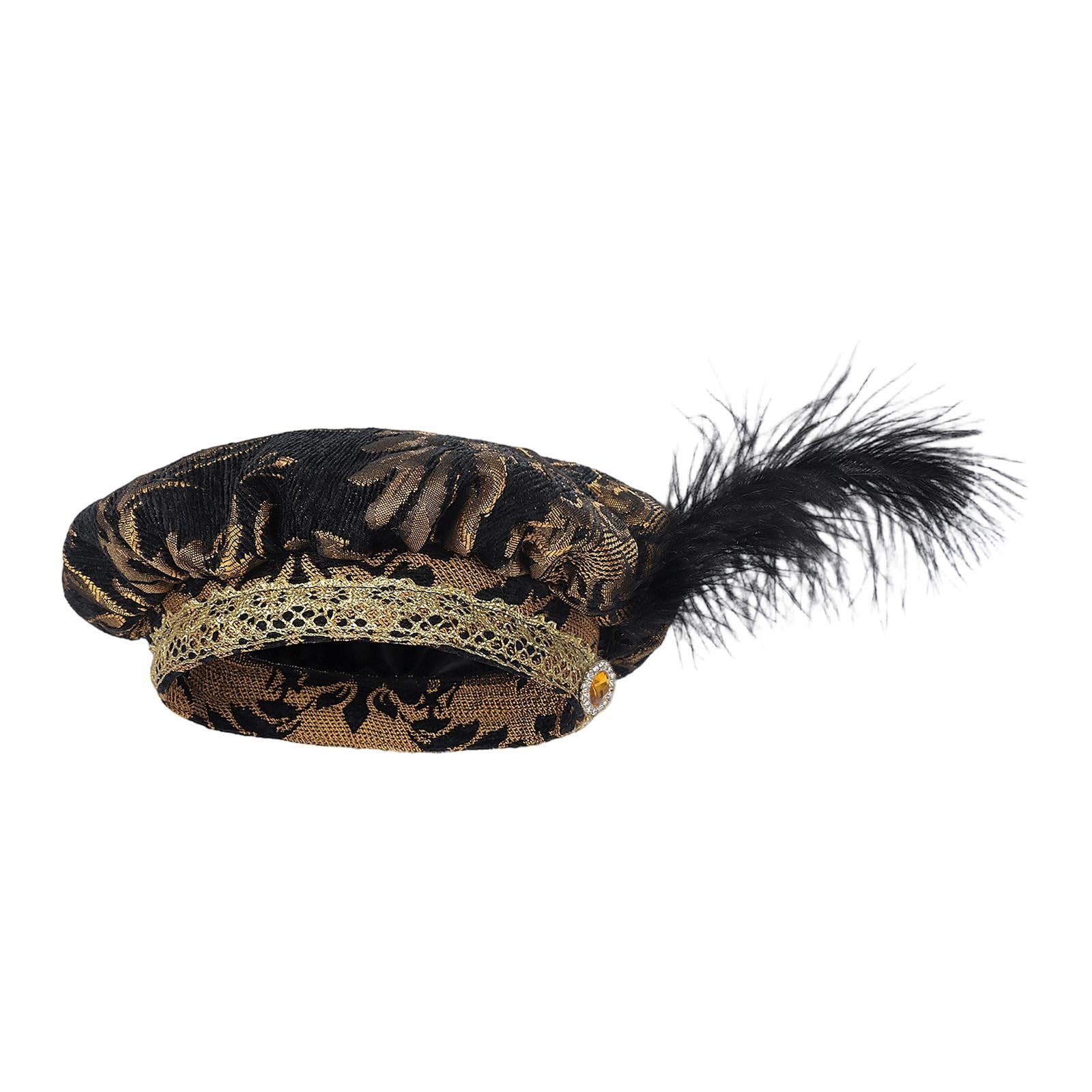 Perfeclan Medieval Hat with Feather Cosplay Accessories Flat Cap for Role Play, Black