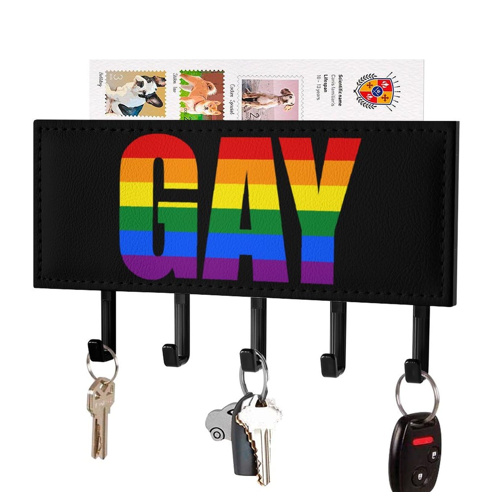 NCLQVJXZKHW Gay Prouds-Rainbow LGBT Key Holder with 5 Hooks Key Hooks Wall Mounted Key Racks Key Hanger Organiser Shelf
