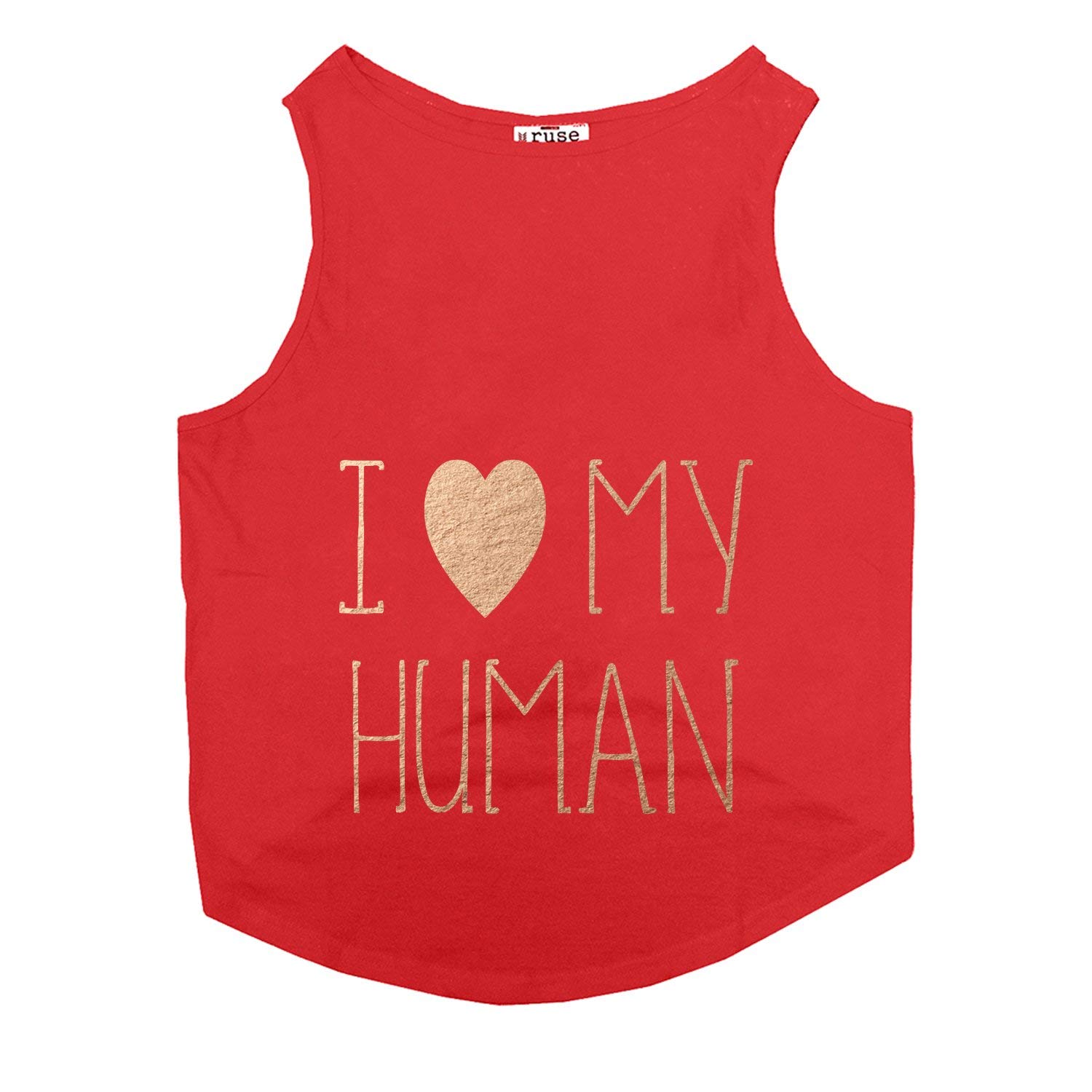 Ruse- Summer Dog T-Shirt I Love My Human Foil Edition Printed Pets Round Neck Sleeveless Vest Tank/Tees/Apparel/Clothes for Dogs Poppy Red/Golden/X-Small (New Born Puppy)