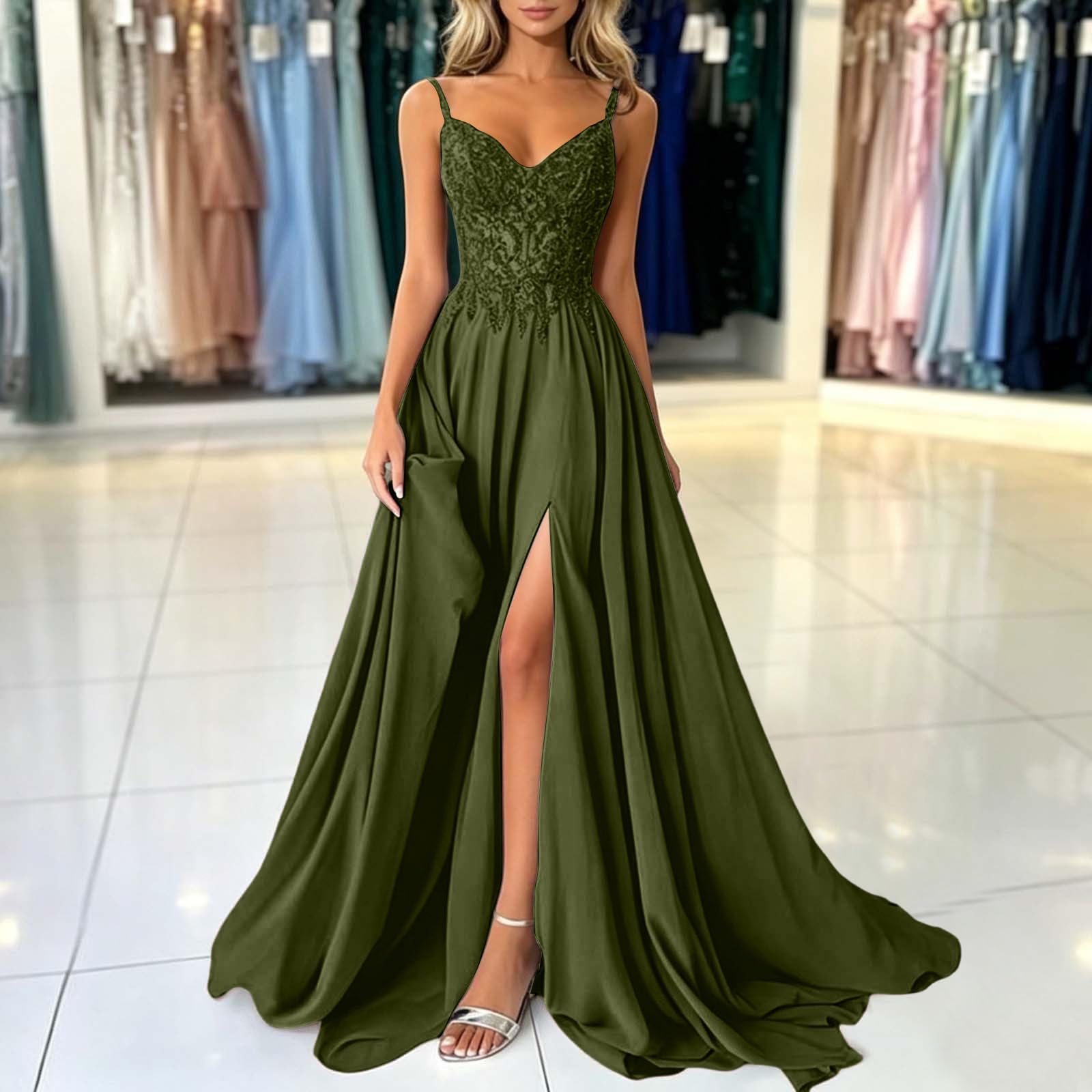 Vestido Fiesta Largo Mujer Elegante Maxi Ajustado Sin Mangas Cuello Cuadrado Abertura Bodycon Noche Formal Cóctel Graduacion Invitada con Detalle De Hombros Descubiertos para Ceremonias Formales