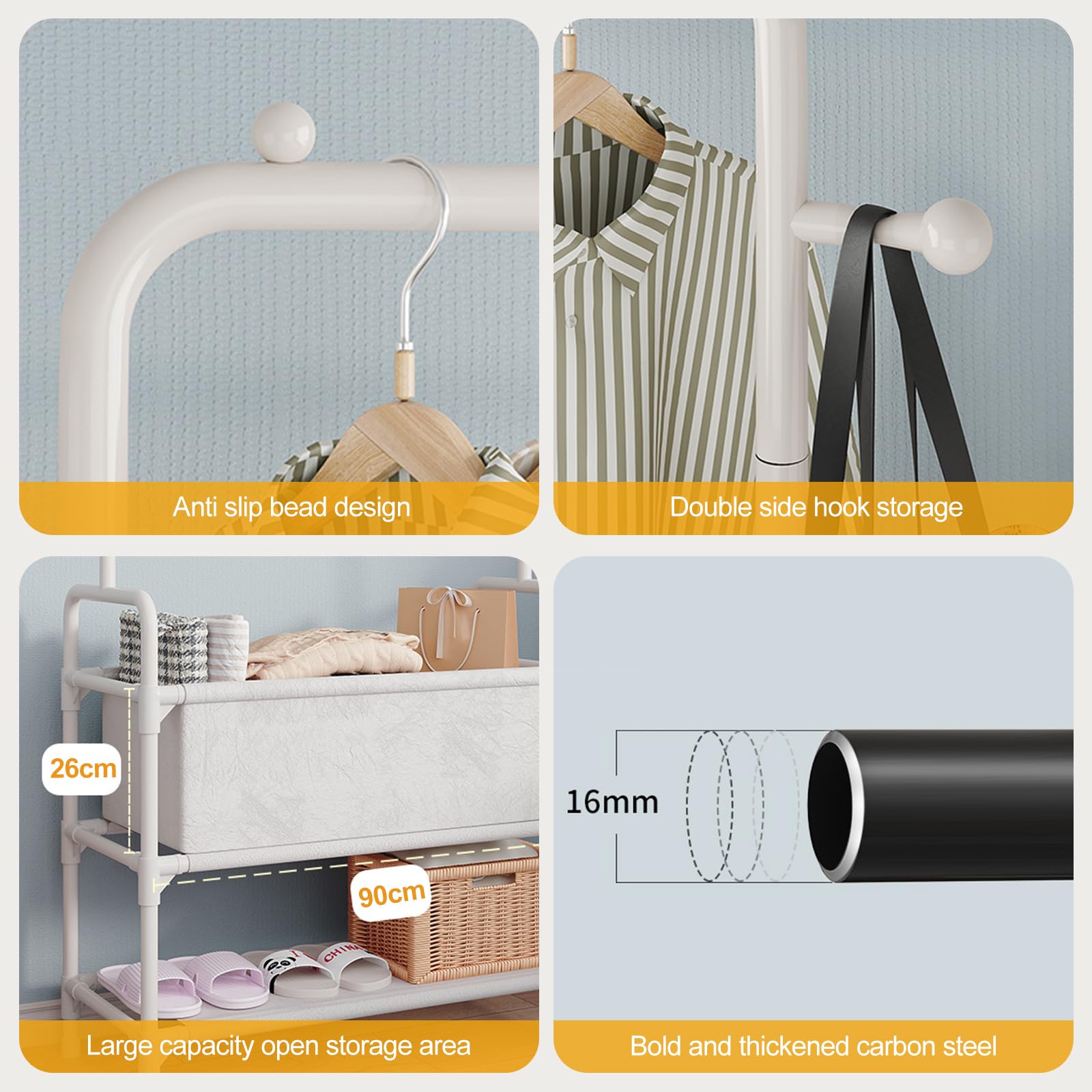 Ergocar Garderobenständer, Multi -Layer -Kleiderbügel Mit Großer Kapazität Mit Bodenlagerständer Und Kleiderbügel -Haken Metallstärke Multifunktional Schlafzimmer Kleiderbügel Tragbarer Kleiderbügel