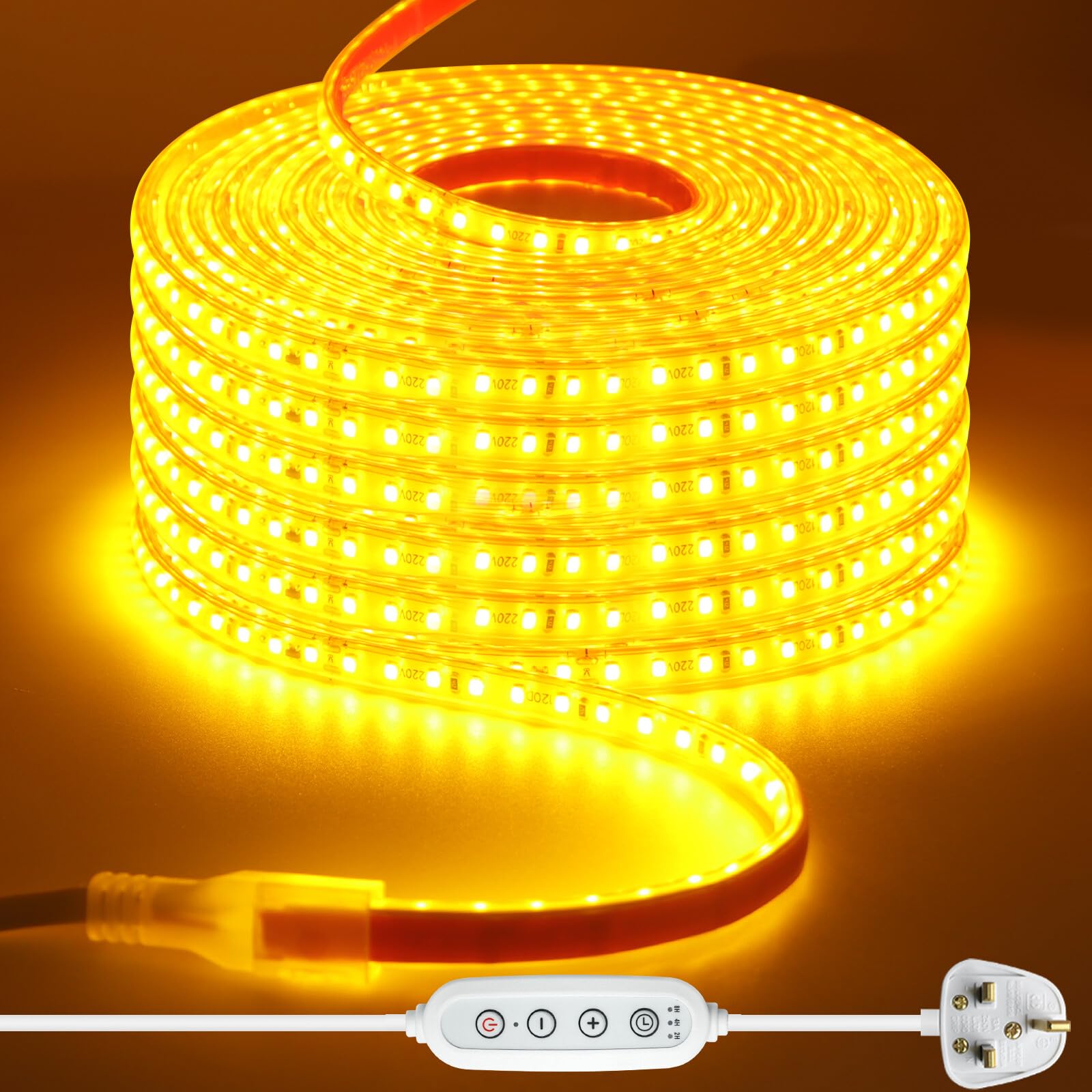 Wisada 220V Dimmable/Timer LED Strip [25M, Yellow], 120 LEDs/M IP65 Waterproof Flexible Cuttable LED Fairy Light CRI85+, SMD2835 Home/Store Decorative Rope Light
