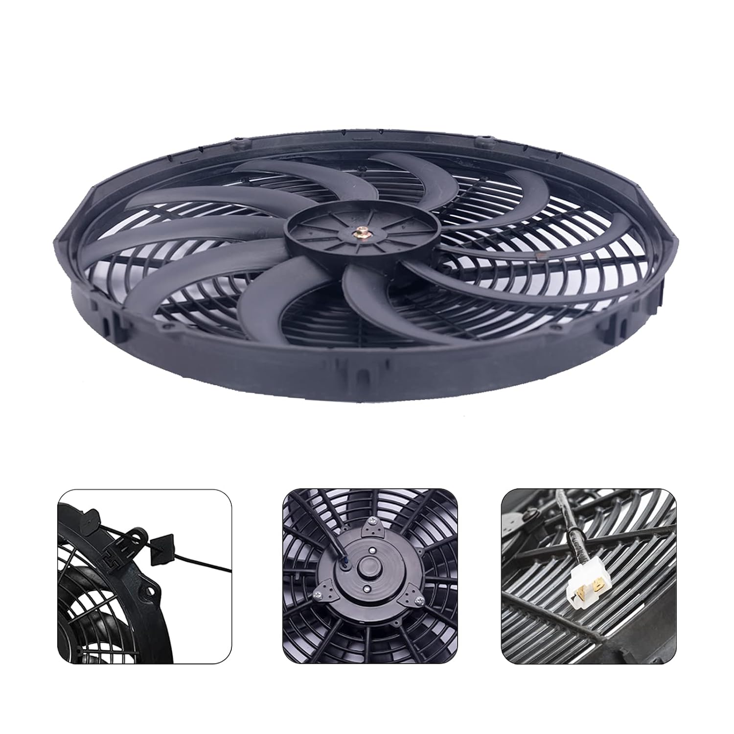 16 inch Electric Radiator Fan with Fan Mounting Kit Universal Reversible Push or Pull 12V High Performance 3000 CFM Black