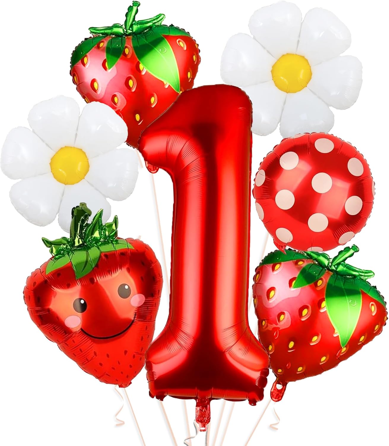 NANAGALI 7Pcs Berry First Party Decorations, 40" Red One Balloon for First Birthday Decorations Sweet One Strawberry 1st Berry First Birthday Decor Foil Helium Balloons for Girls