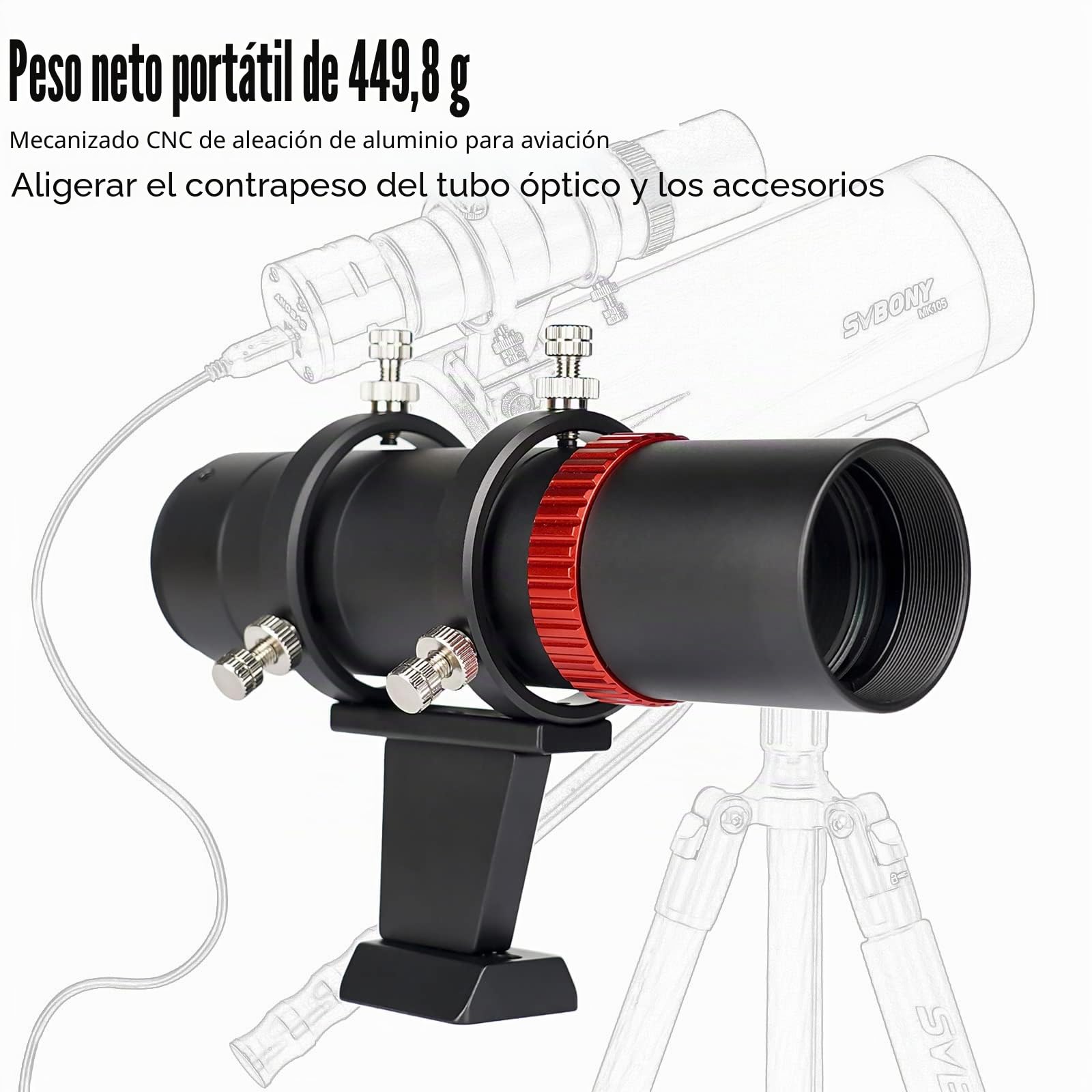 Svbony SV165 Mini Anteojo Guía 40F4, 1.25 Pulgadas FMC Recubrimiento con Enfoque Helicoidal Coaxial Alineación Ajustable, Aleación de Aluminio, Compatible con ZWO QHY Auto Guía Finde Cámara