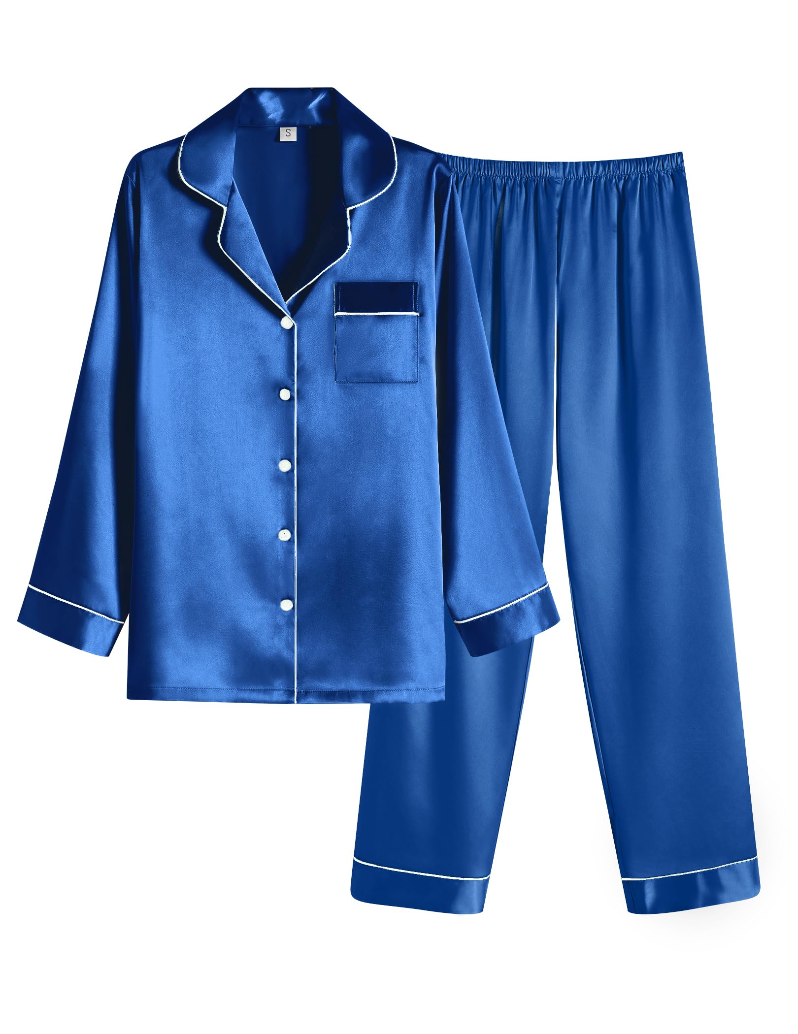 Ekouaer Women Satin Pajamas Set Classic Button Down Long Pjs Set
