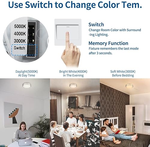 Miniatura 2 de DAKASON Paquete de 2 lámparas LED de techo empotradas de 13 pulgadas y 20 W, interruptor de encendidoapagado para seleccionar 3000K4000K5000K,