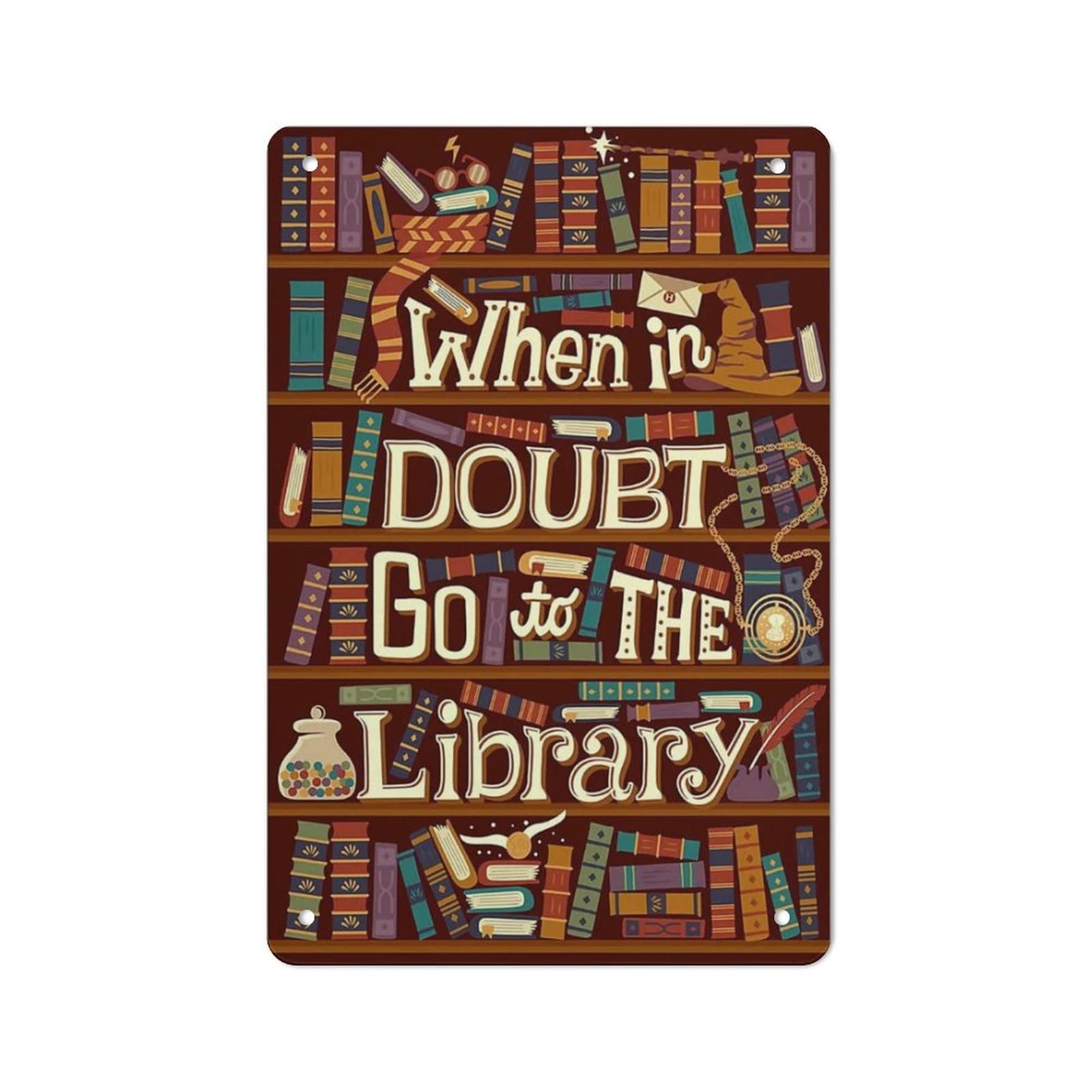 AOOEDM When in Doubt Go to The Library Wall Metal Tin Sign for Home Bar Pub Kitchen Wall Art Deocr Man Cave Vintage Metal Sign Poster Plaque Signs Quotes Sign