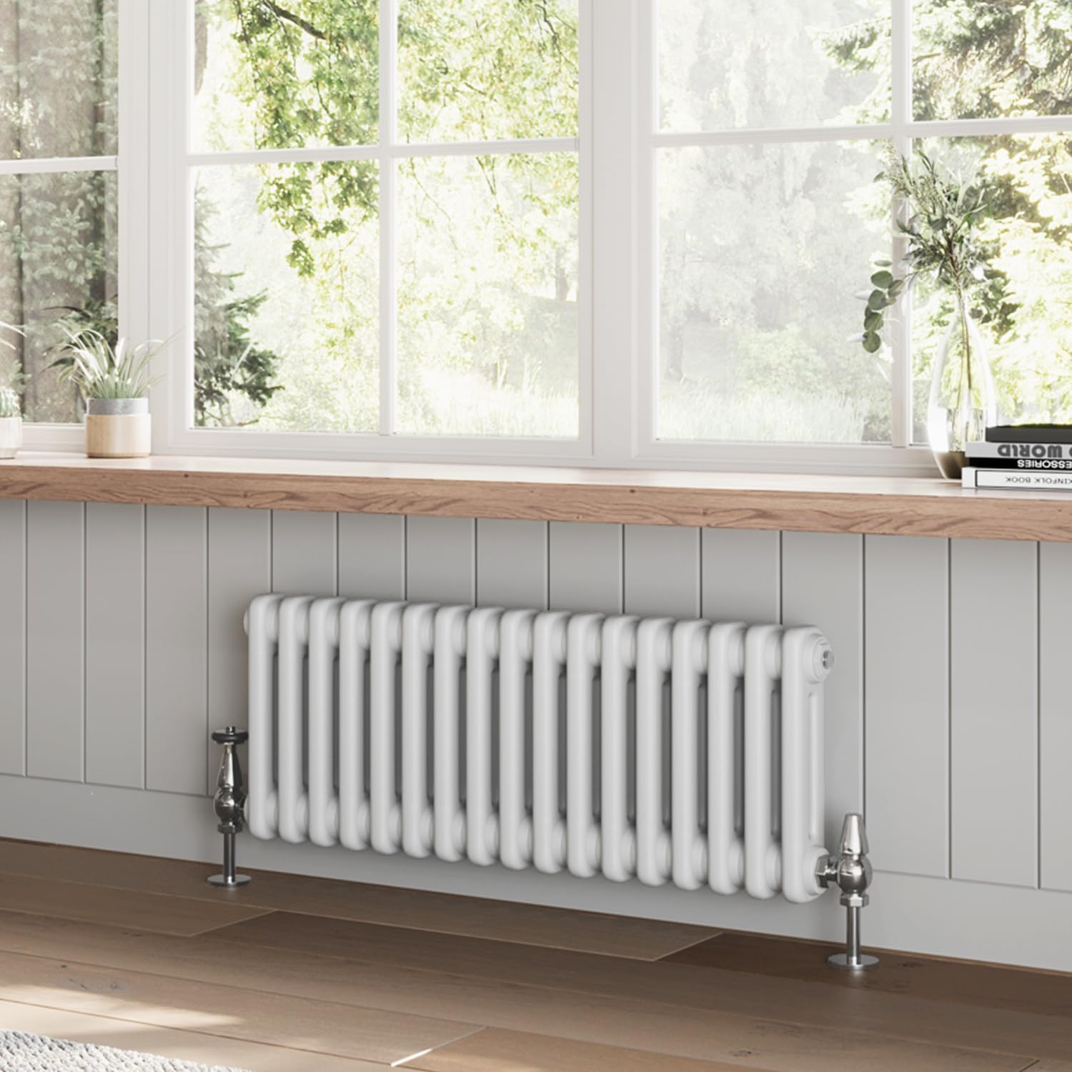 Go Bathrooms Utopia White Horizontal Radiator 300 x 785mm Traditional Cast Iron Style 2 Column White Central Heating Living Room Radiator