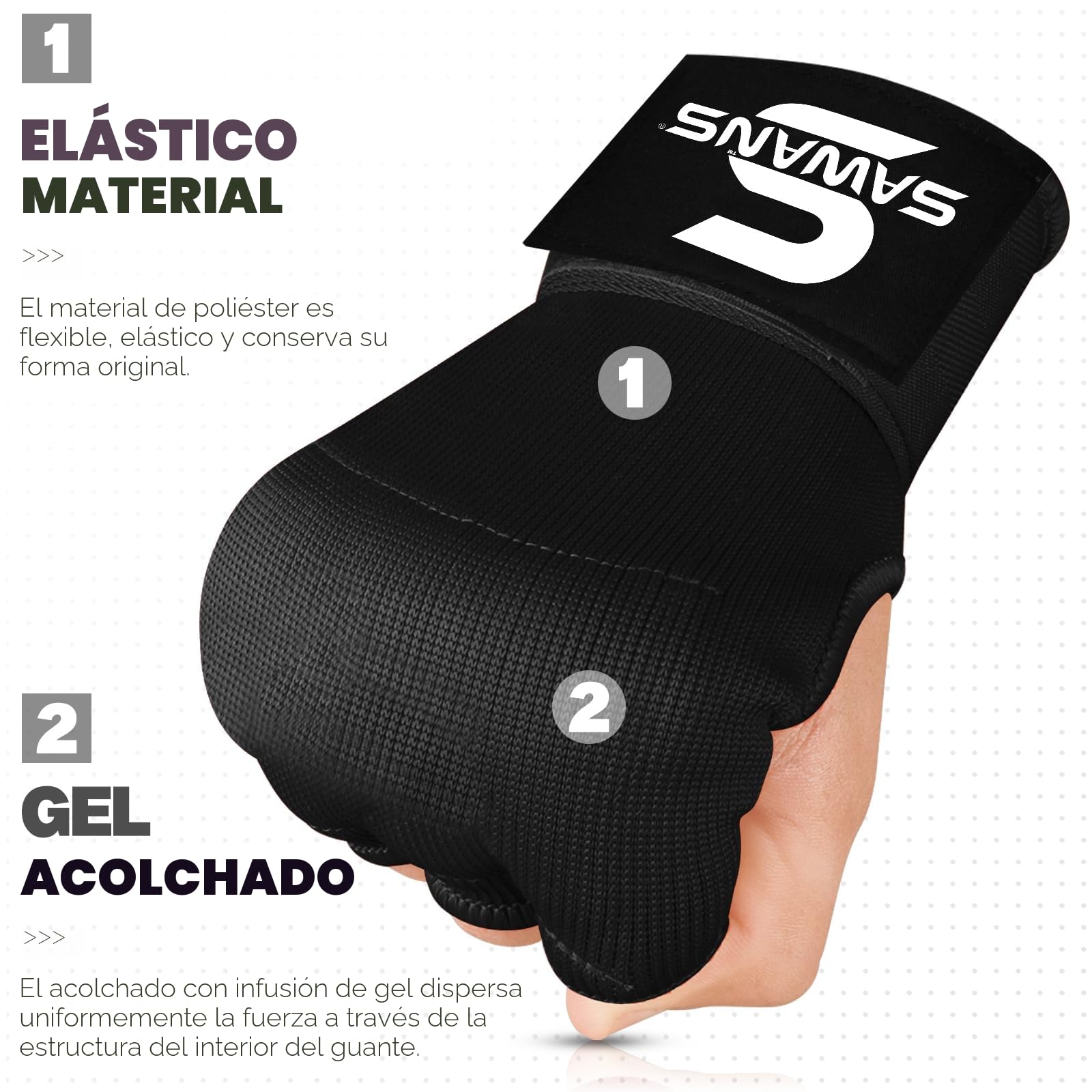 SAWANS Guantes interiores de boxeo para protección de manos, correas largas para la muñeca, elásticas, acolchadas, guantes de combate para artes marciales, saco de boxeo, guantes de gel para