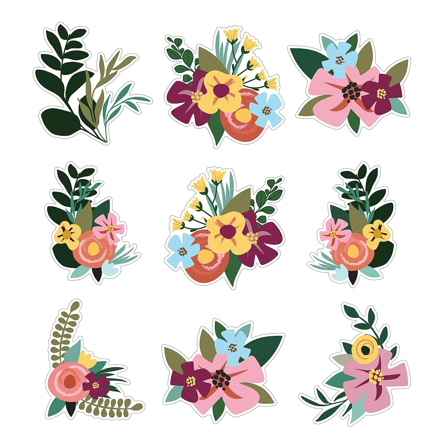 Eucalyptus et fleurs en grandes découpes Carson Dellosa pour décor de jardin en classe