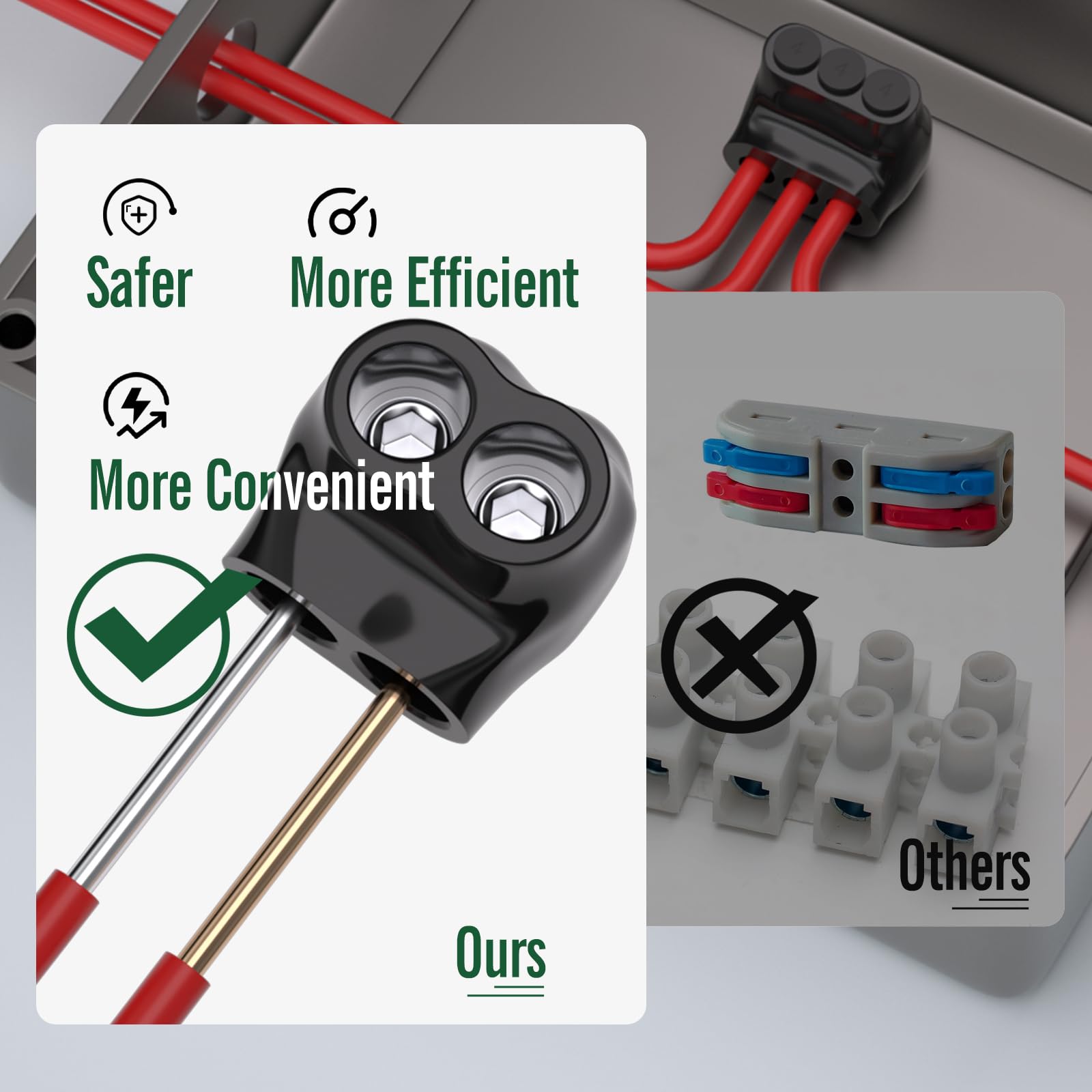 Lot de 6 connecteurs isolés à 2 ports, 3 ports, 4 ports 4-14 AWG, connecteur d'épissure électrique, revêtement en vinyle noir, double nominale pour fils de cuivre et d'aluminium