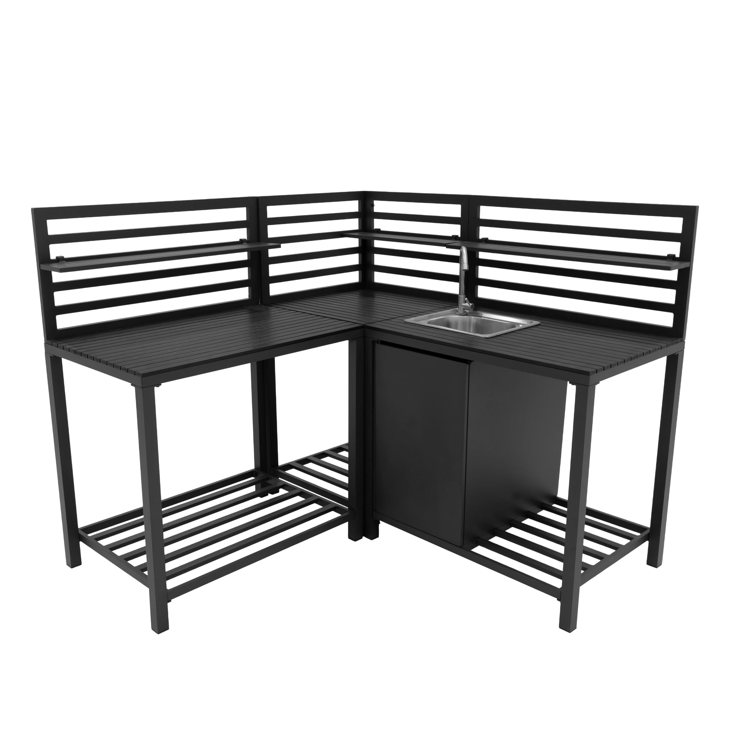 Cocina Exterior Modular de Aluminio de 3 Piezas en Gris Antracita | Fregadero de Acero Inoxidable | Almacenamiento Inteligente | Configuración Personalizable | Ideal Jardín o Terraza Barbacoa Parilla