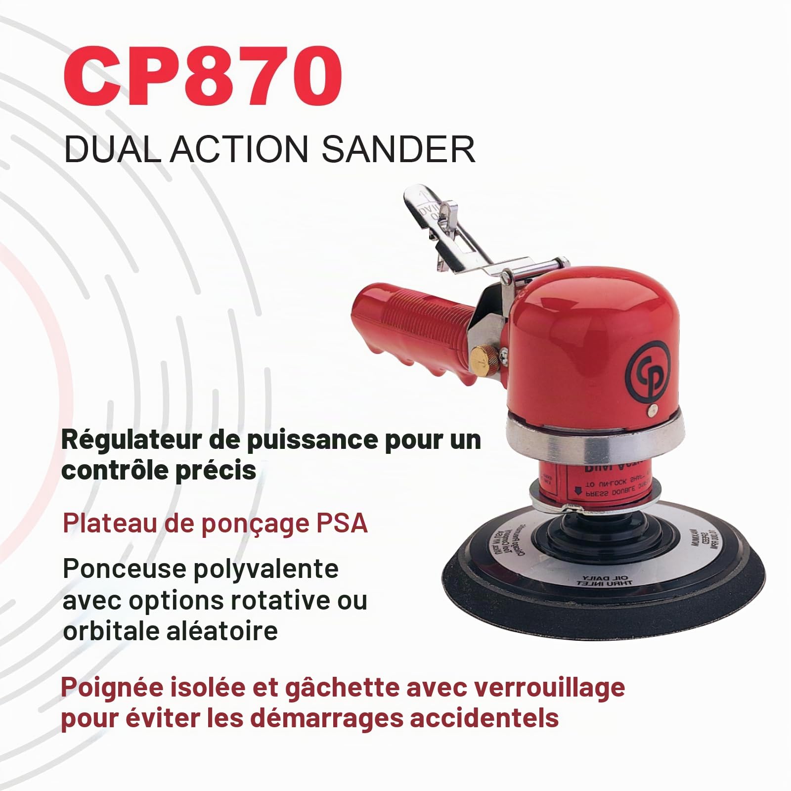 Chicago Pneumatic CP870 Ponceuse à air double action, rouge, 150 mm