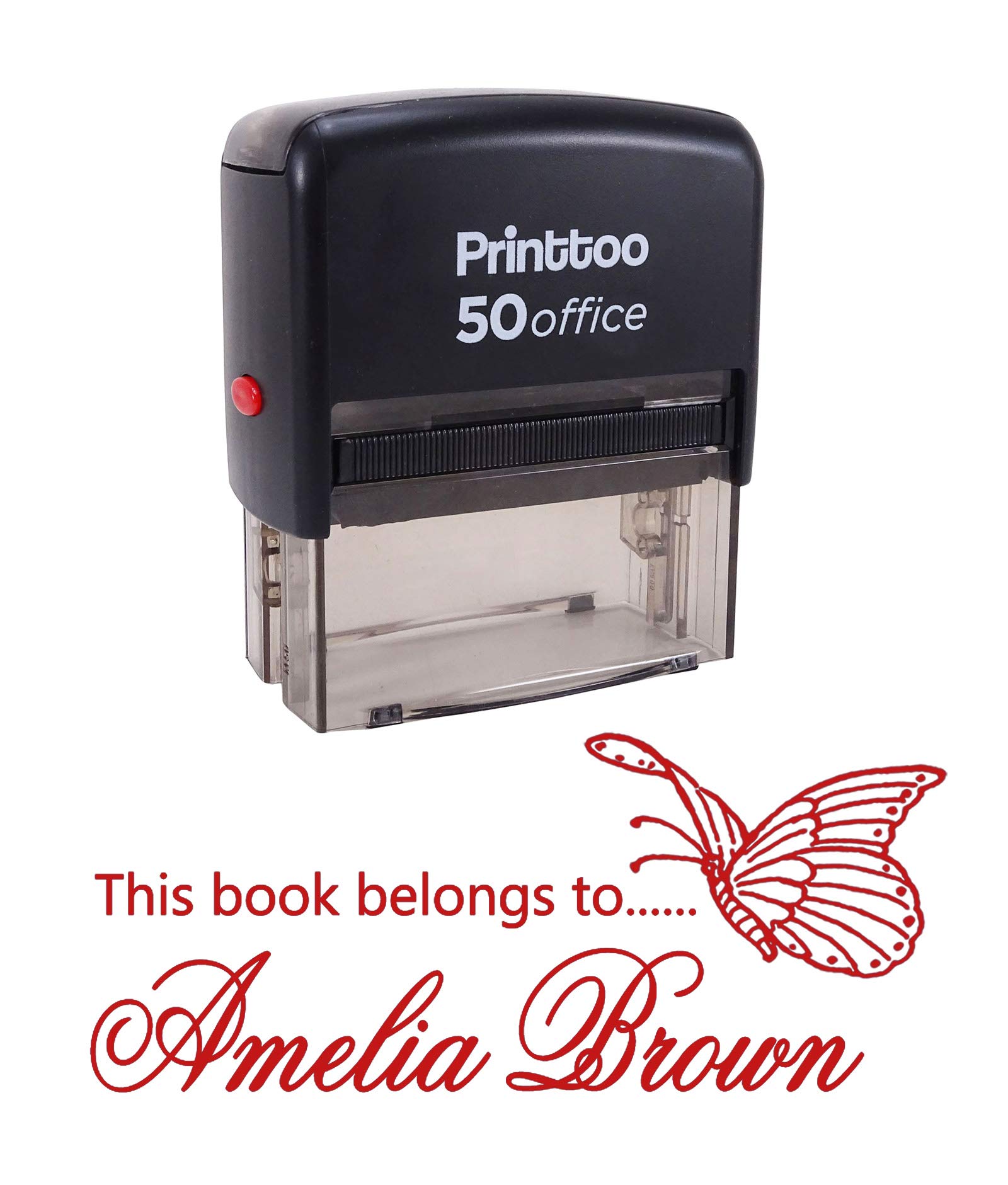 Printtoo Personalized Red Self Inking This Book Belongs to Library Stamp Custom Rubber Stamper-68 x 30 mm