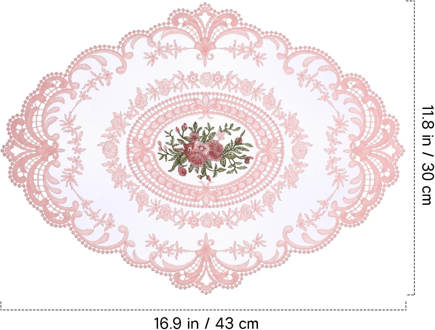 2Pcs Lace Placemats French Style Retro Placemats Pink Doilies Table Runner Lace Dresser Scarves Cup Mat Table Runner with Pink Flowers Doilies
