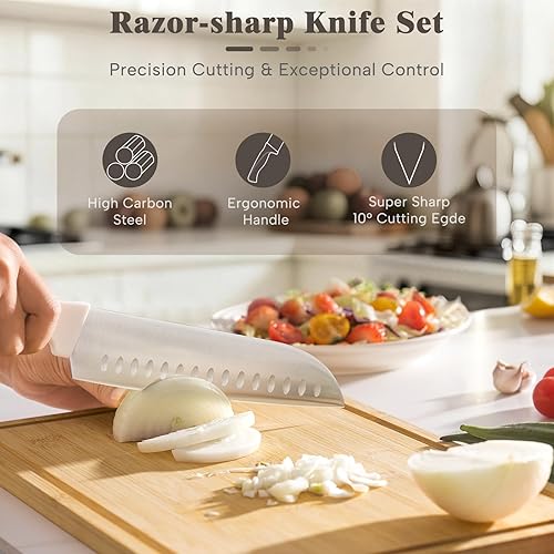 Miniatura 5 de Knife Set, Astercook 22-Piece Kitchen Knife Set with Block & Built-in Sharpener, Ultra-Sharp High Carbon Stainless Steel Knives, Dishwasher Safe,