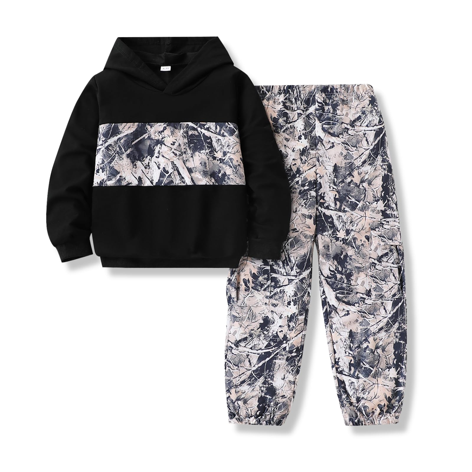 Voxikidio Camo Fashion Set: Boys Hoodie & Cargo Pants Outfit (Ages 5-12)