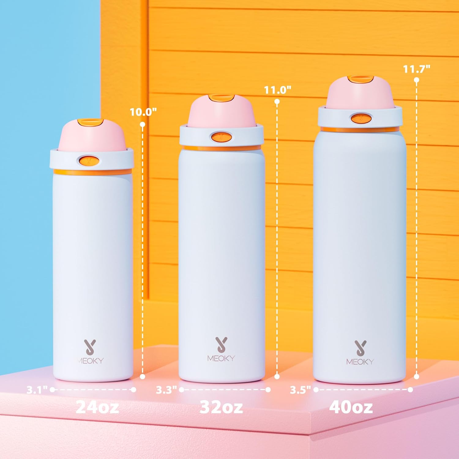 40 oz Insulated Water Bottle with Straw: Meoky Stainless Steel Metal Water Bottle with 2-in-1 Lid - Leak Proof, Cold for 24 Hours, Protective Silicone Base, BPA-Free for Gym Sports, Periwinkle - Image 3