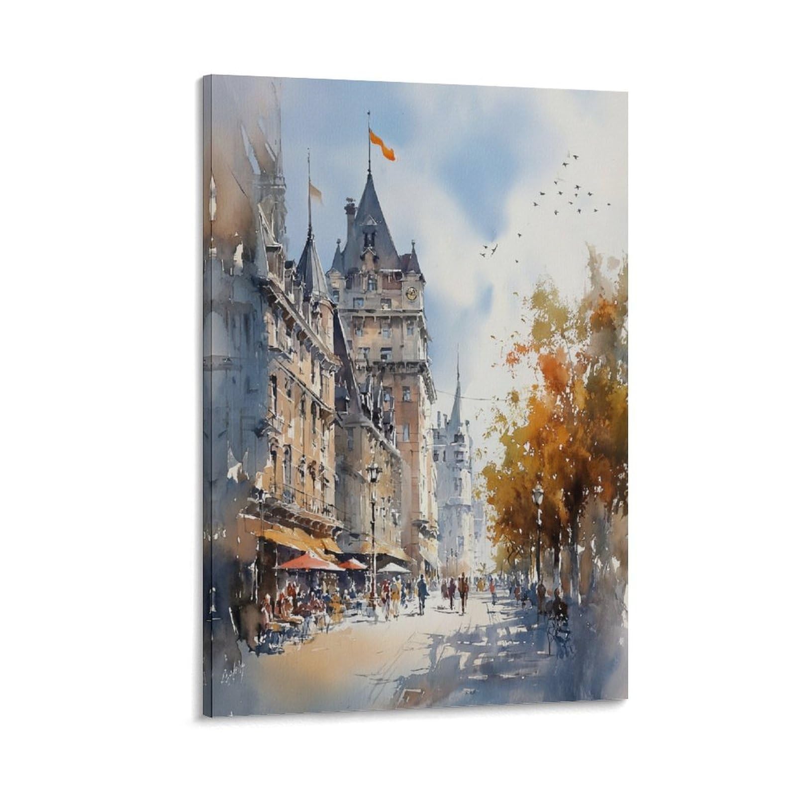 XWYMXZ Montreal Quebec Cityscape Watercolor 16x24inch(40x60cm) Vintage Travel Poster Watercolor Canvas Art