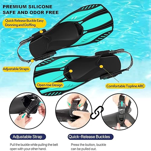 Miniatura 4 de Equipo de esnórquel para adultos, juego de aletas de máscara, máscara de buceo con vista panorámica, antivaho, esnórquel seco, aletas de natación