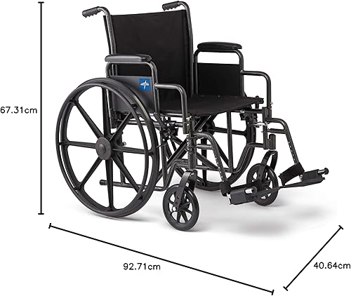 Miniatura 8 de Medline Silla de ruedas brazos de longitud de escritorio y reposapiés oscilantes asiento de 18 x 16 pulgadas ancho x profundidad