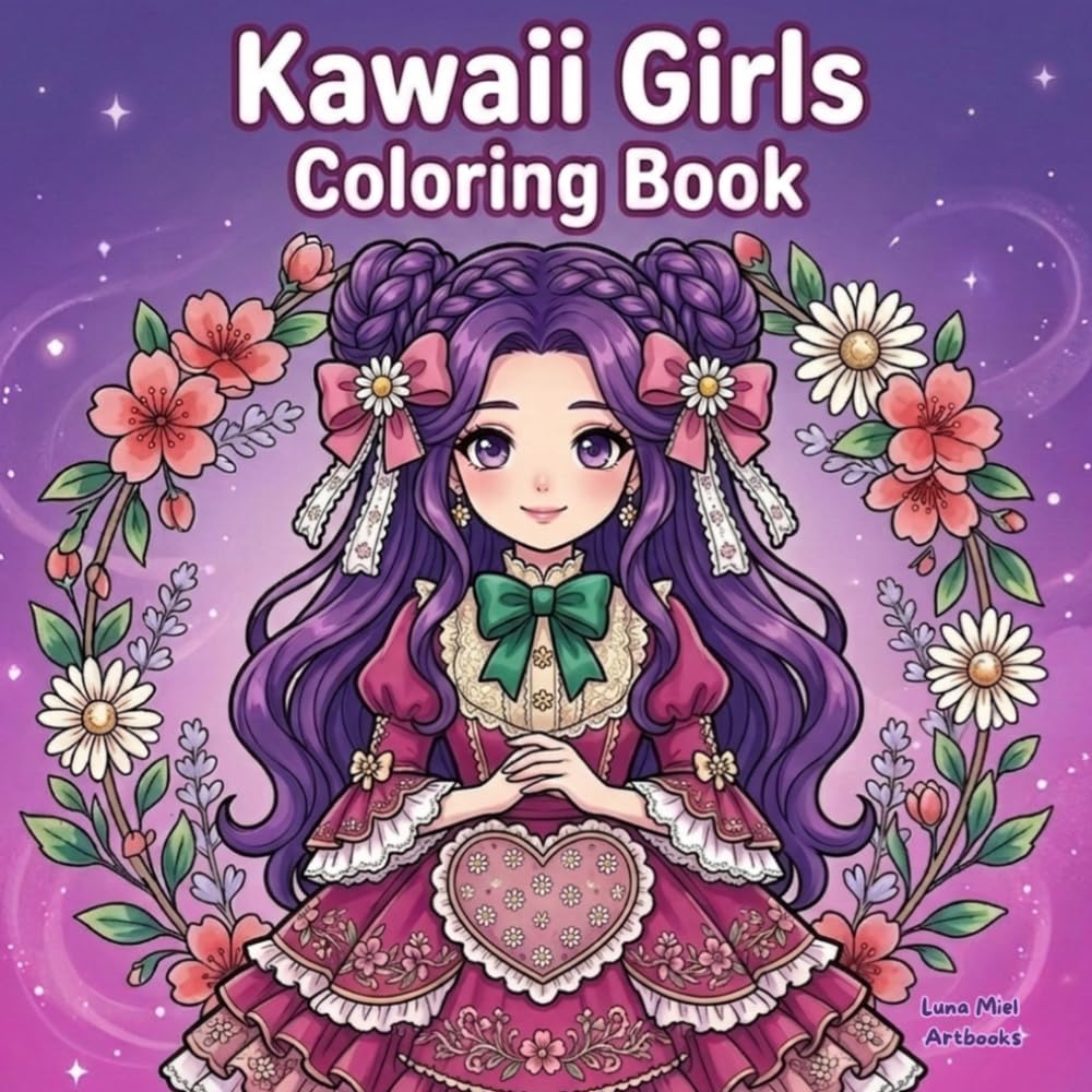 kawaii girls coloring book for Girls, Teens and Adults: 50+ Bold & Easy Cute Chibi Designs for Stress Relief, Relaxation and Mindfulness (Dreamy Cozy Worlds)