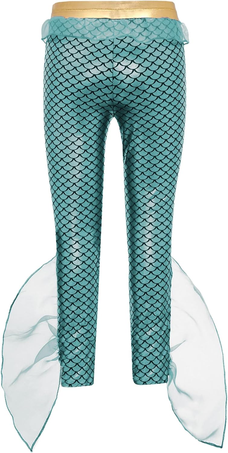 Kids Mermaid Tail Pants Sparkly Scales Printed Long Tights for Swimming and Dance Parties Mint Green 16 Years
