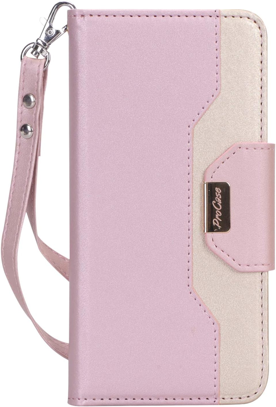 ProCase LG G8 ThinQ Wallet Case for Women, Premium PU Leather Folio Fold Card Case with Credit Card Holder Kickstand Wristlet Hand Strap, Flip Cover Case for LG G8 / LG G8 ThinQ 2019 -Pink